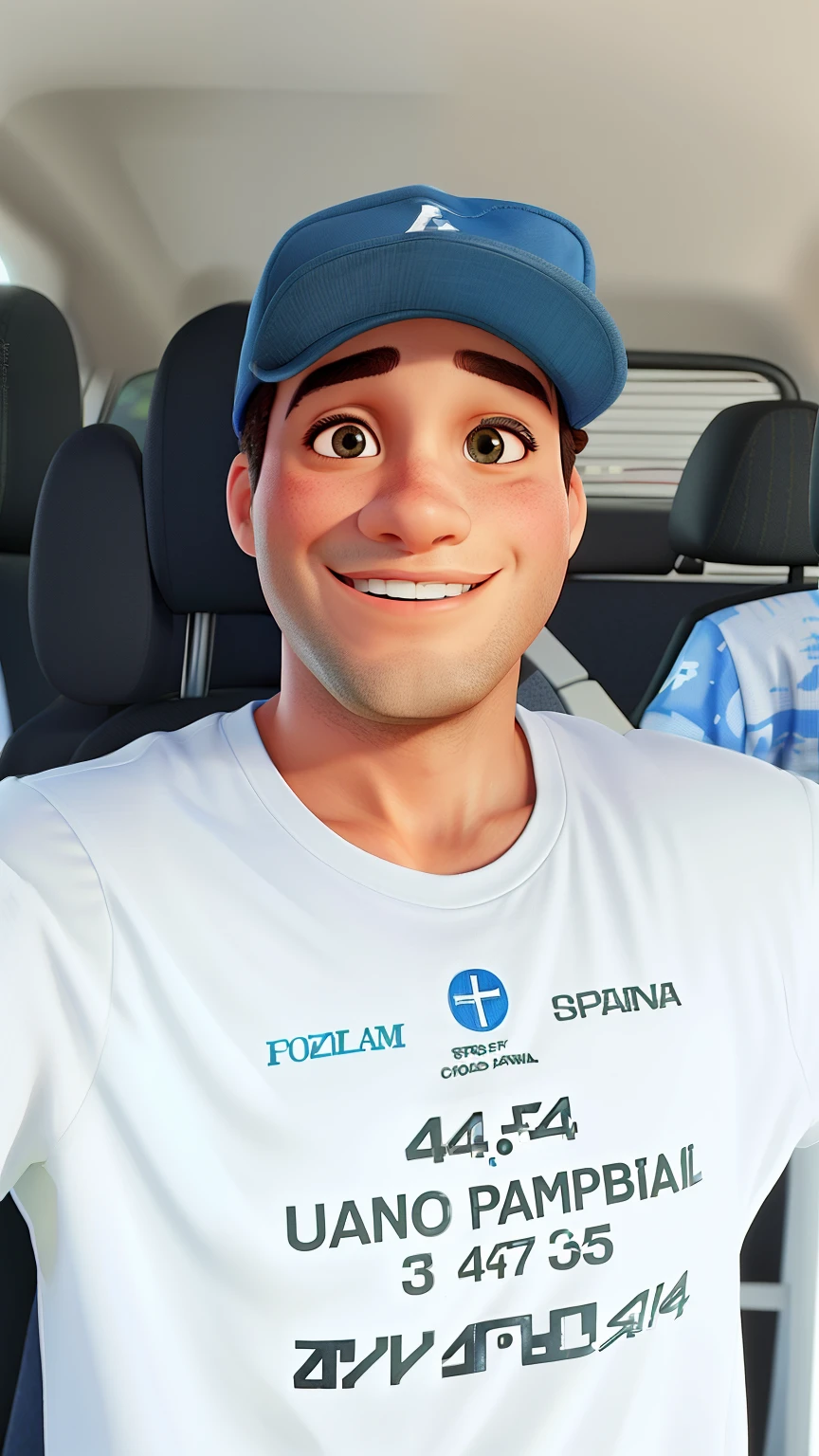 Um rapaz sorrindo 44 anos camiseta branca olhos azuis