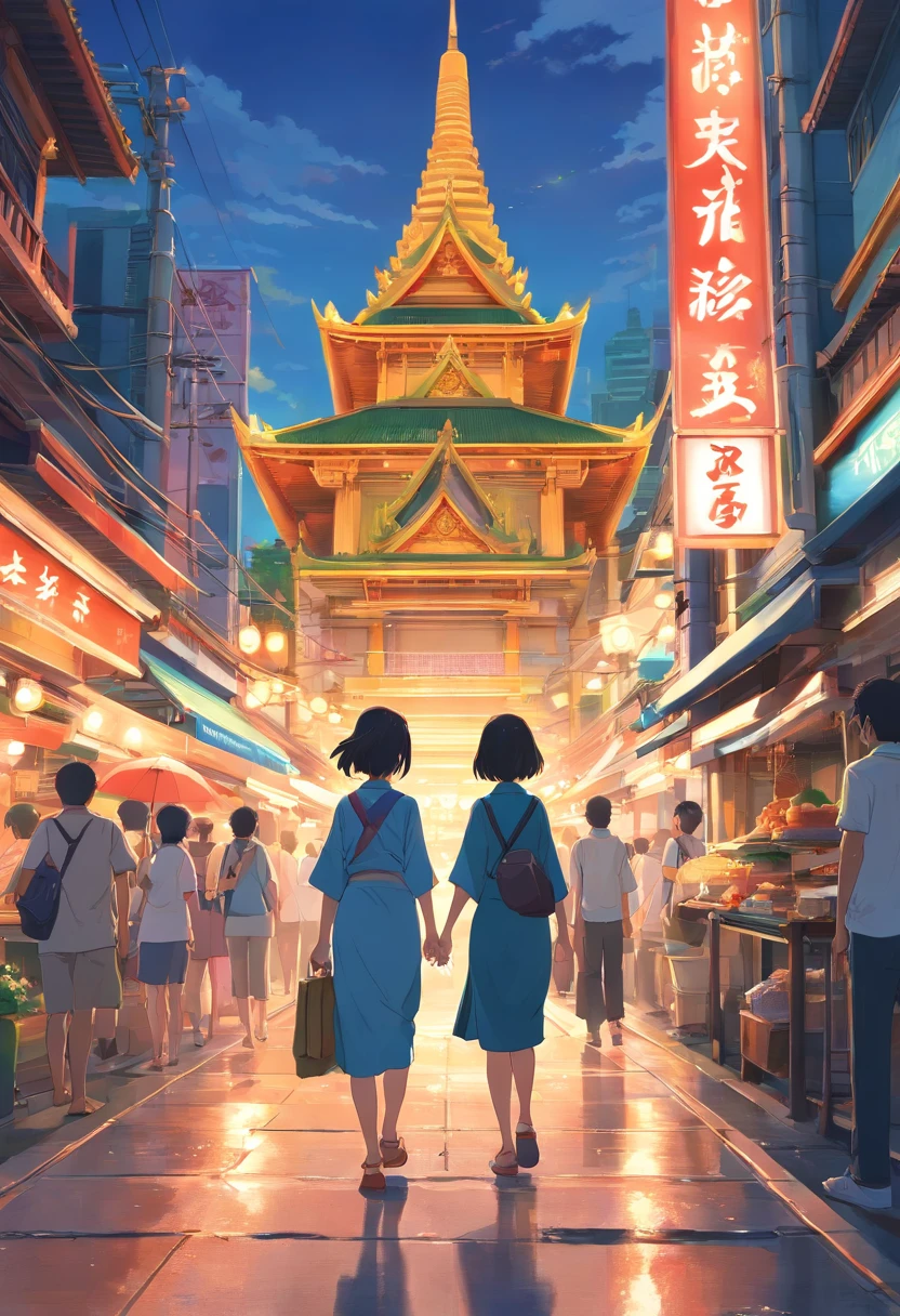 Bangkok busy street and temple, enigmatic, intricate details, ultra realistic