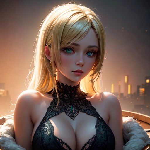 Immerse yourself in the elegance and sophistication of a beautiful blonde girl with seductive glowing green eyes. Utilizing 3D technology and 8K resolution Octane rendering、Creates an ultra-realistic depiction of her detailed face. Intricate sharp details and smooth rendering style, Combination with cinematic studio delighting, Make this artwork a true masterpiece. Get ready to make a splash with ArtStation becoming a trendsetter in the digital art community.