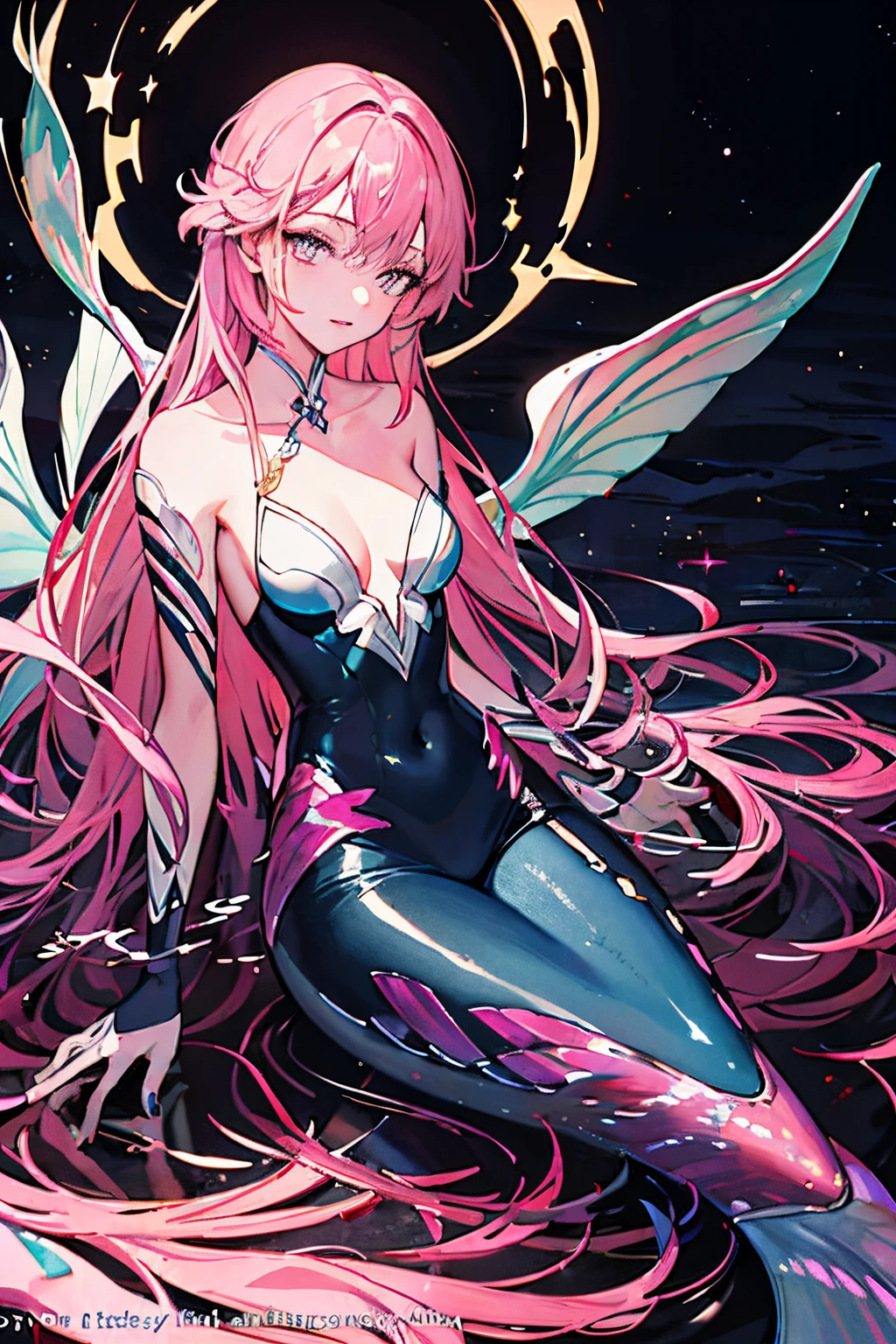 ( hoang lap , high qulity , ultra - detailed ) mermaids, dream-like, Ethereal, Romantic, with pink hair, Vivid and beautiful lights , in the ocean of moonlight , Eau , full bodyesbian , gentlesoftlighting, tmasterpiece, Best quality at best, The is very detailed, concept-art, smooth private parts, dramatic lights, Very detailed artwork, Cinematic, hyperrealistic painting