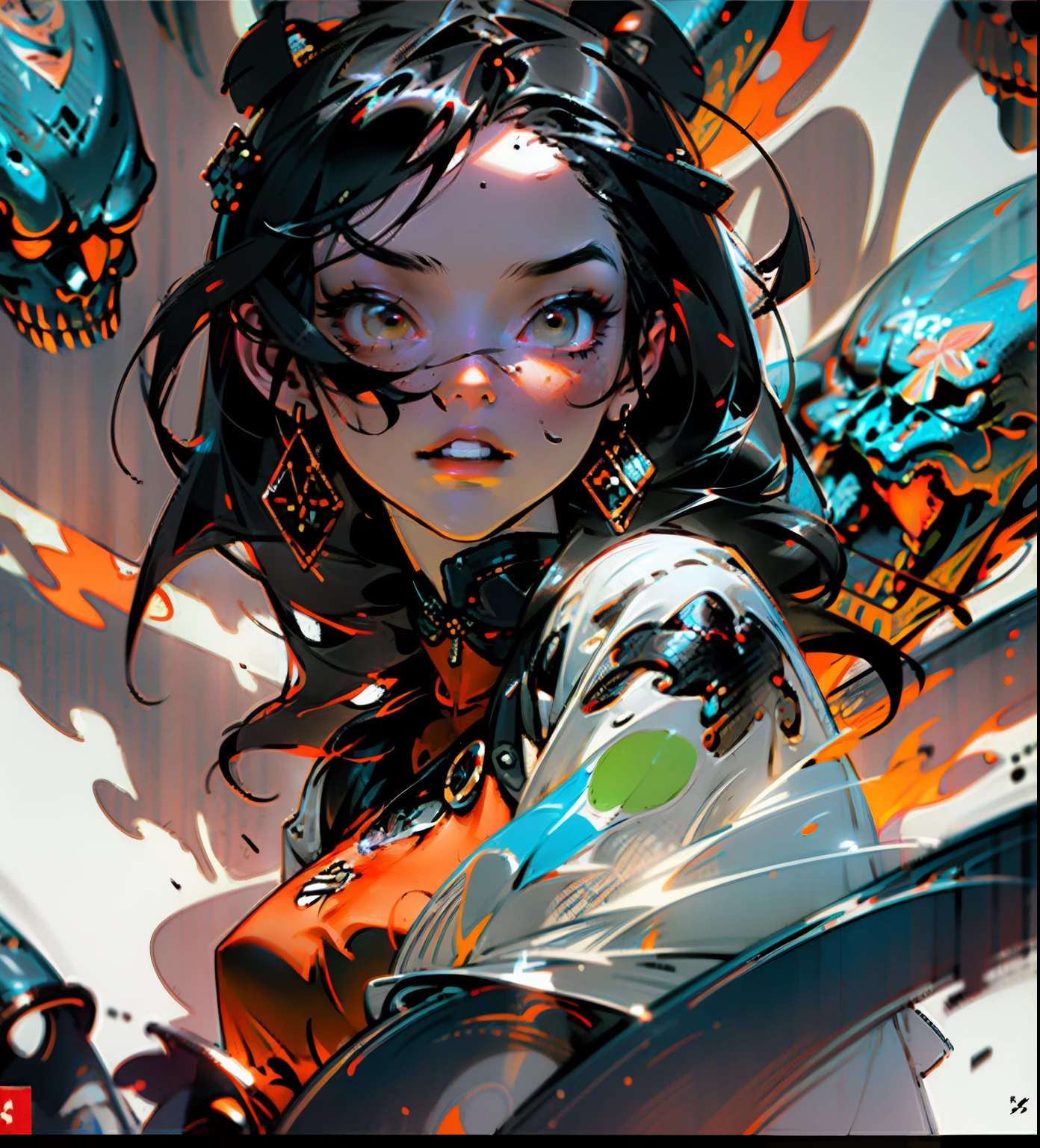 Mulher cyberpunk com pele escura e olhos azuis e cabelo castanho curto, 8k_wallpaper, olhos extremamente detalhados, corpo extremamente detalhado, dedo extremamente detalhado, (grande obra de arte digital), (Detailed manga illustration), (arte detalhada), ((perfeito)) anatomia, BETTER HANDS)), (detalhes intrincados:1.3), (ultra-detalhado:1.3), (illustration:1.3), (foco nítido:1.3), ( natural lightting:1.05), (cores vivas:1.3), Modelo: Break Domain, Realista, (Obra-prima, Qualidade Superior, Melhor Qualidade, Arte Oficial, Beauty and Aesthetics: 1.2), Muito Detalhado, Arte Fractal, Colorido, Mais Detalhado, Zentangle, (nude, sexy pose), (large breasts and nipples, perfect vagina:1.2), (Fundo abstrato: 1.5) (1menino: 1.3), Deus, Cabelo Curto, (Olhos Vermelhos Brilhantes), Misterioso, (Magia), Homem Bonito, Floresta de Bambu, Borboleta