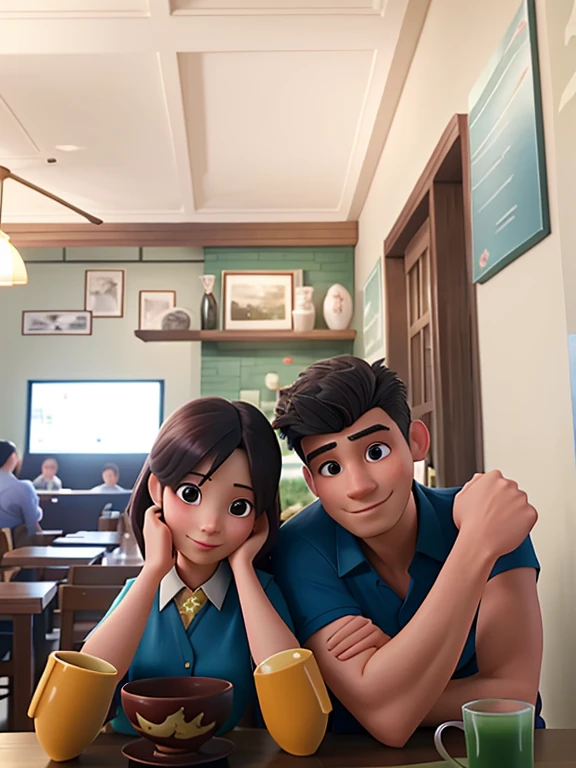 there are two people sitting at a table with a plate of food, lovely couple, ruan jia and brom, happy couple, with her long, a picture, in a bar, couple pose, scandy and arender, tyler edlin and natasha tan, with ivy, picture, photo taken in 2 0 2 0, couple, night!