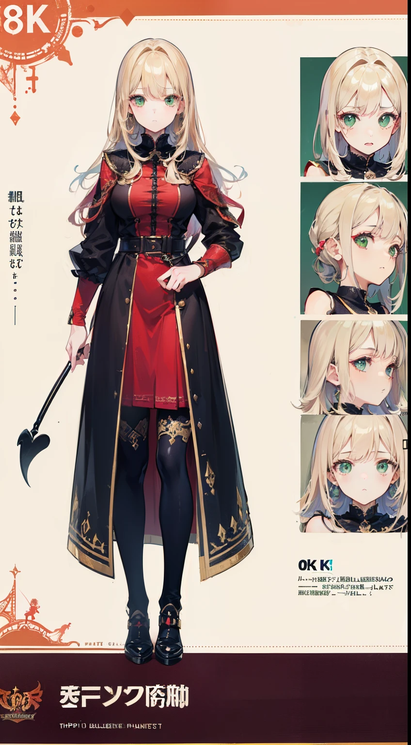 (((8K,top-quality)))1 young girl, character sheets, concept-art, full body Esbian, (​masterpiece:1.2), (Top image quality:1.3), 1girl in, is standing, length hair,Adulterous demons,Beige hair,green eyes arrive,obscene stamp