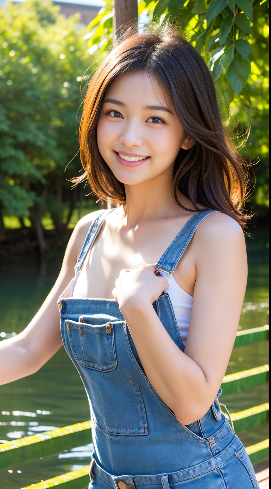A happy smile looking at this、Best Quality, Face Focus, Soft light, 超A high resolution, (Photorealistic:1.4), Raw photo,One 18 year old Japanese girl highlighting the valley, Cute, (Light in the eyes), Detailed beautiful face, (small tit),(High-resolution details of human skin texture),Frolic,Cute smile,3
(Colorful hair),Obscene Dynamic Poses、colorful casual clothes、shinny skin,Overall picture of flooding
(Portrait)
