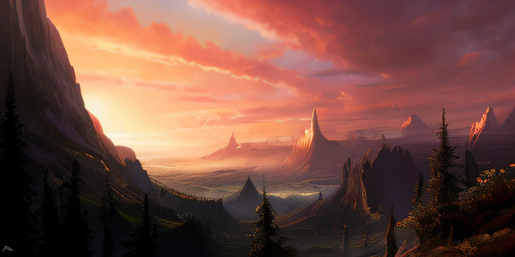 painting of a fantasy landscape view on a plain, high fantasy matte painting, matte painting concept art, fantasy matte painting, concept art matte painting, fantasy landscape painting, beautiful mattepainting, illustration matte painting, most epic landscape, dreamy matte painting, matte painting scenery, fantasy art landscape, sunset on plains, no mountains, spiral clouds