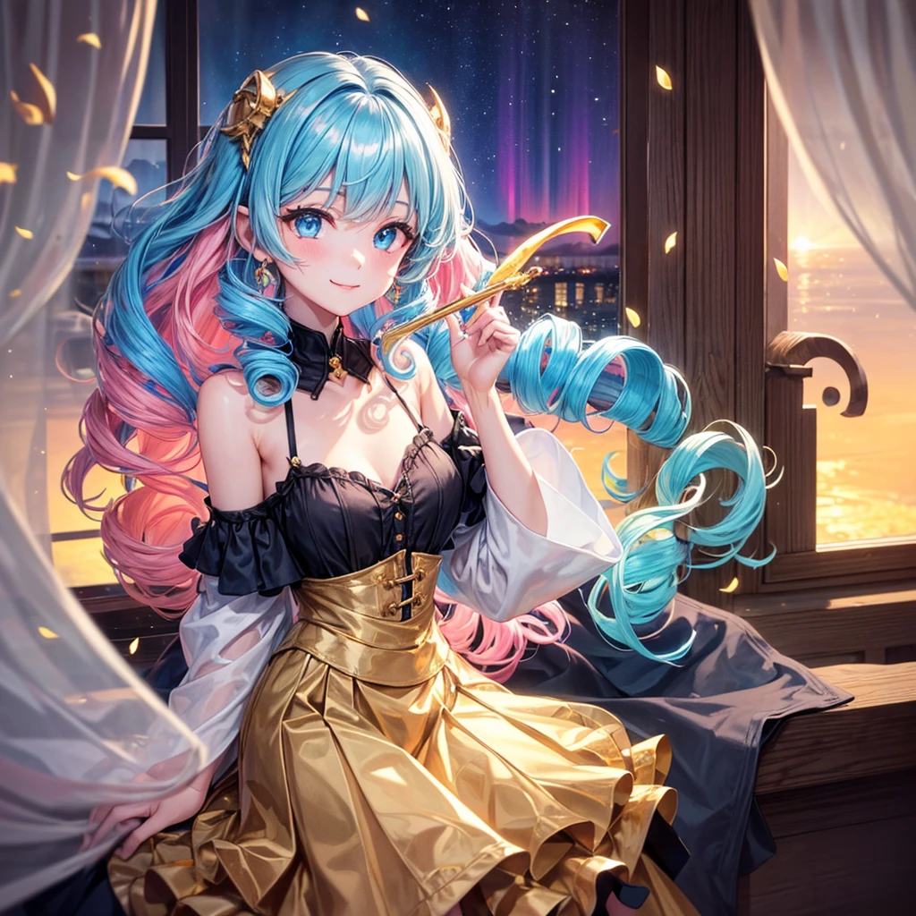 (Beautiful detailed eyes,Beautiful detailed lips,extremely detailed eye and face,longeyelashes,Cute girl in ribbon uniform,Cute uniform,Blazer,laughing loud,attractive girl,Best Quality,busty,masutepiece:1.2,stunning figure,Erotically cute,Ultra-high resolution,Gorgeous girl,Lovely girl,Multi-colored hair,Relaxation Socks,High resolution,gorgeous eyes,Perfect beauty) (​masterpiece、top-quality、top-quality、watercolor paiting(Curly)、Official art、Beautifully Aesthetic:1.2)、(２girl with:1.3)、(Fractal Art:1.3)、The upper part of the body、From Side、looking at the viewers、patterns、(rainbow-colored hair、colourful hair、Half blue and half pink hair:1.2)、４This refers to、Thumb joint、Eau、gases、云、colourfull、Soap bubbles、Deep kissing、I'm、violate、Detailed panties