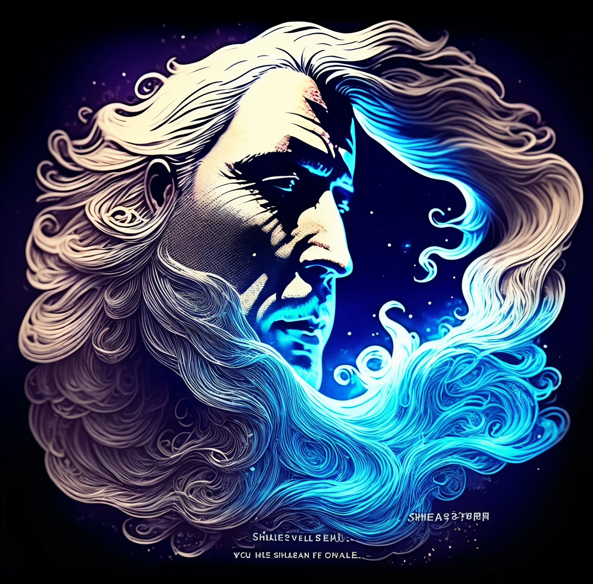 long hair flowing，Back Shadow，Old man，The background text &quot;Dream&quot; scene is illusory