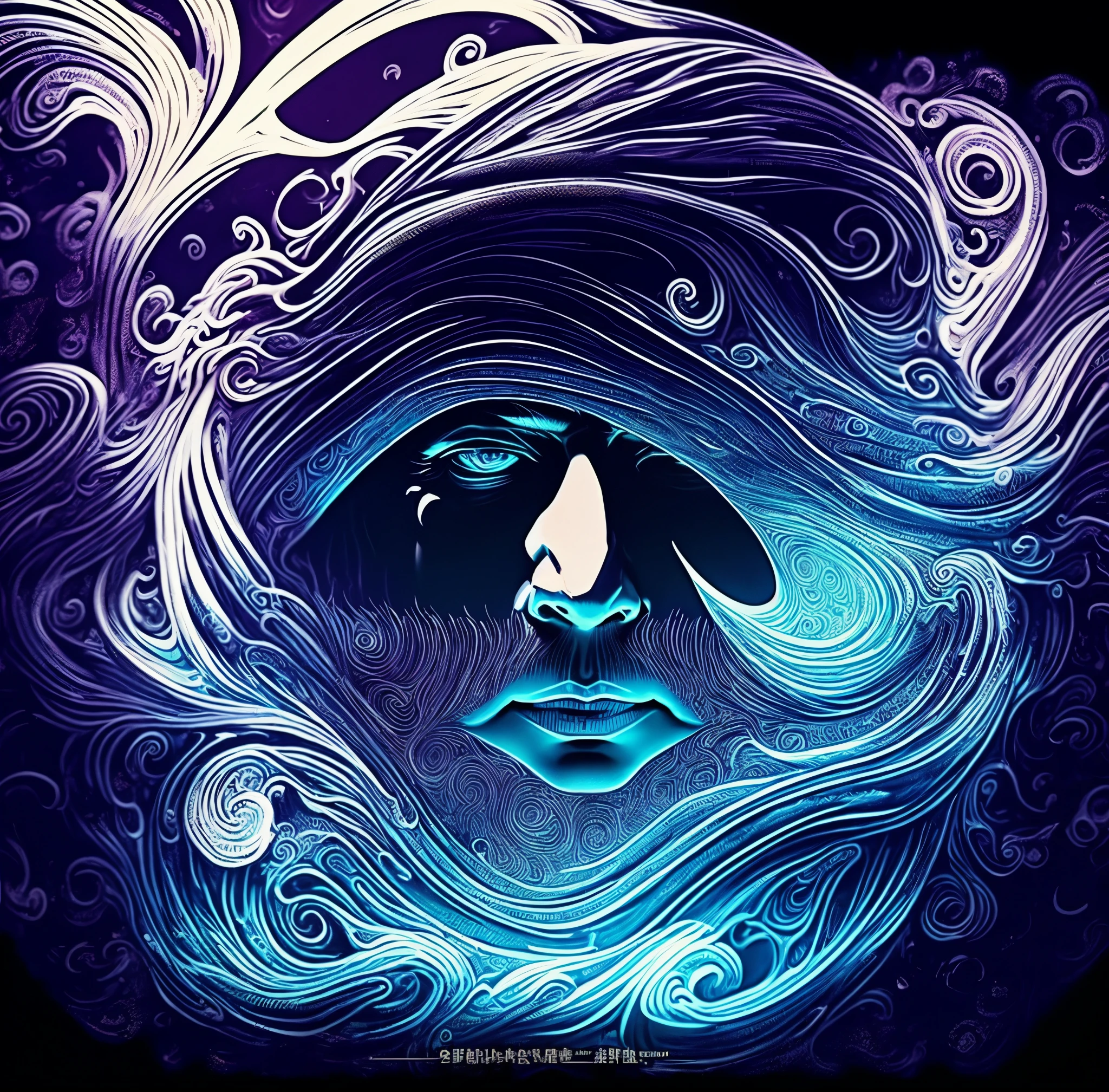 long hair flowing，Back Shadow，Old man，The background text &quot;Dream&quot; scene is illusory