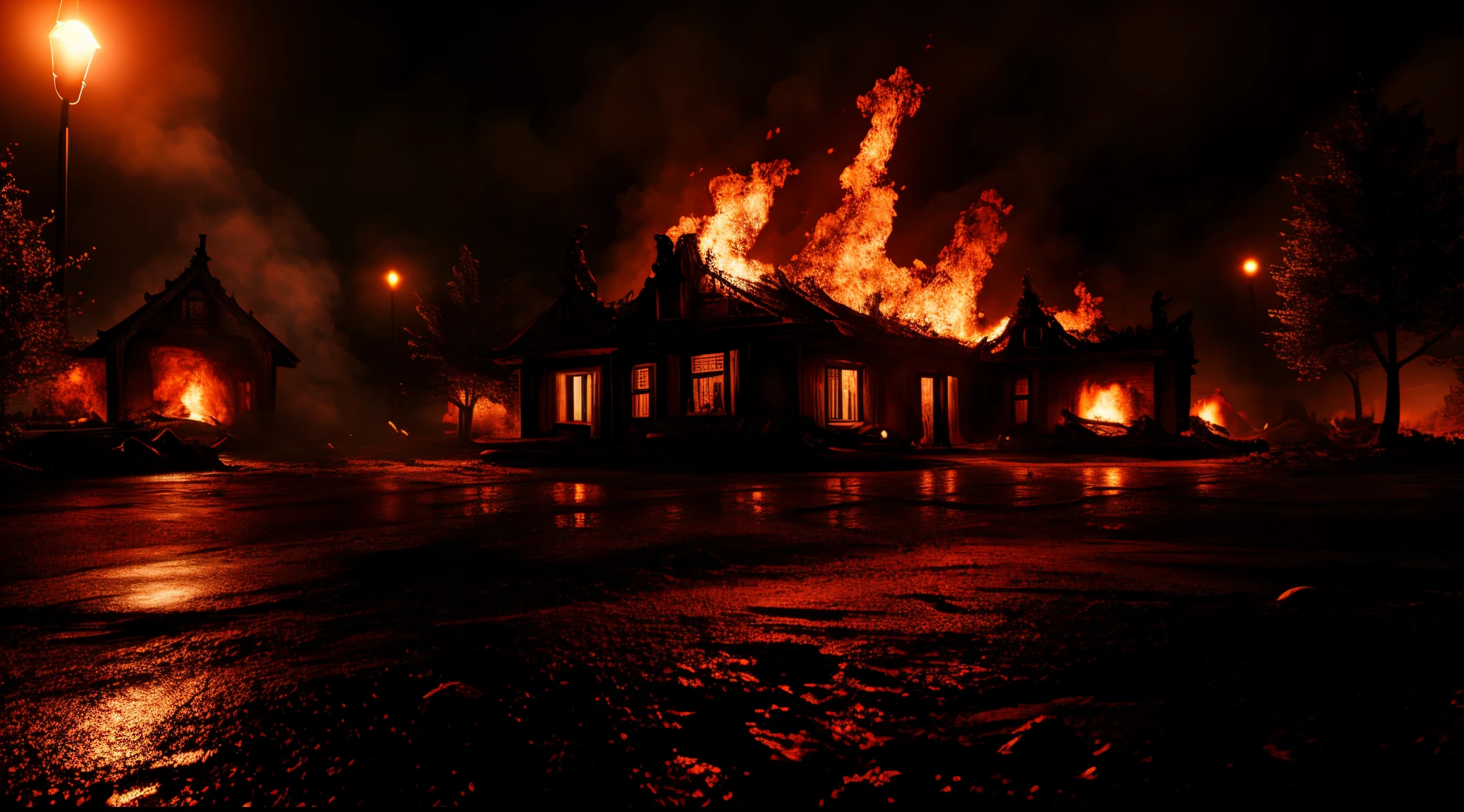 There is a fire in a village and the whole village is burning in fire