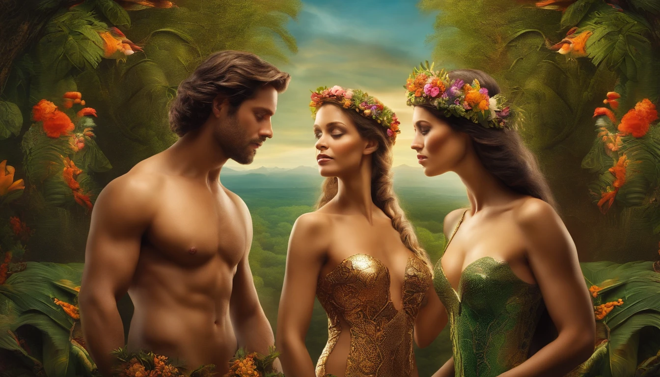 A representation of Adam and Eve created in the image of God wearing animal skin