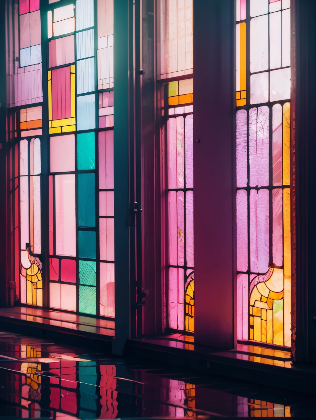 Contemplative, Industrial, Passage Pink, Lofi, Stained Glass, Foreshortening --auto --s2