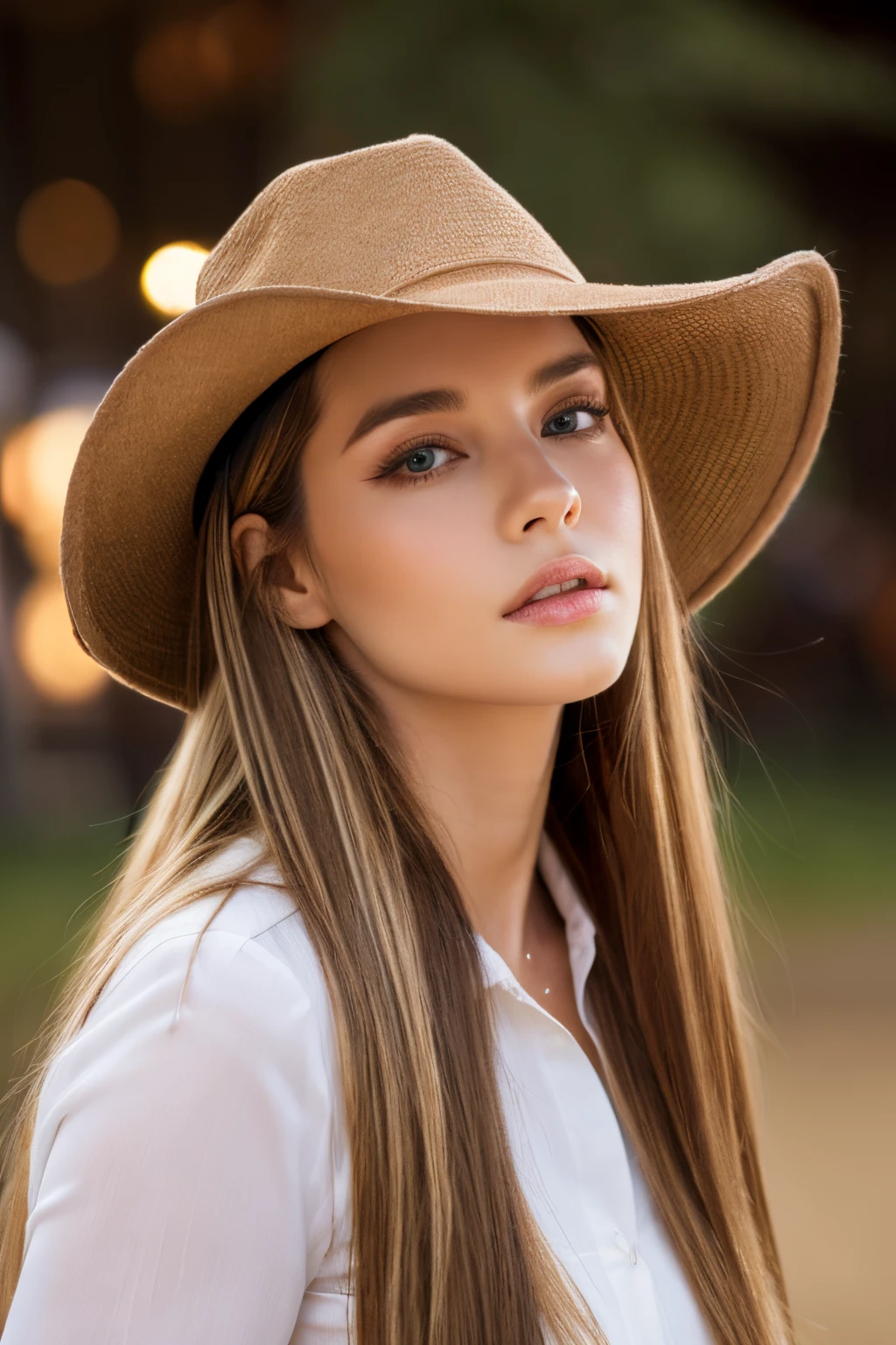 Real Women、Face Barbara Palvin、Cowboy hat、a blond、Longhaire、Los Angeles、