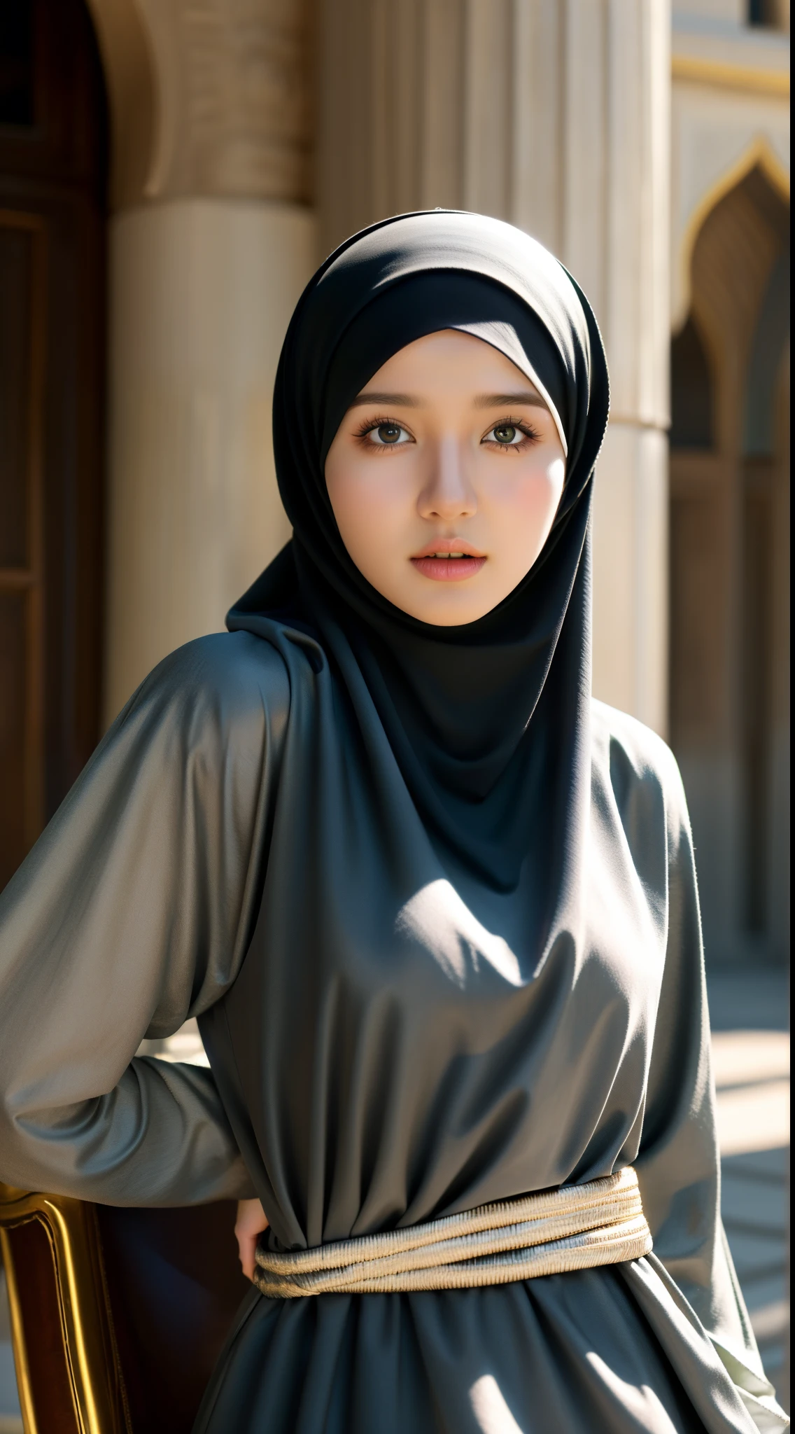 Muslim dress, headscarf, milf, detail body, 8k resolution,