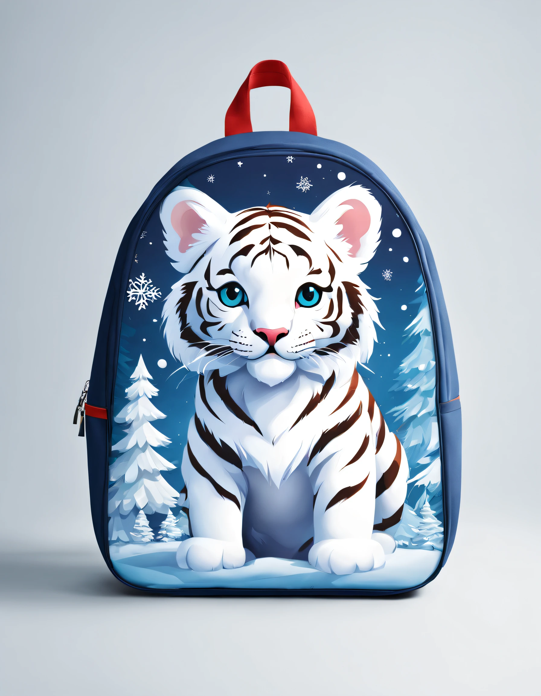 Product design，Poster design，（Little white tiger creative backpack），Background with：christmas