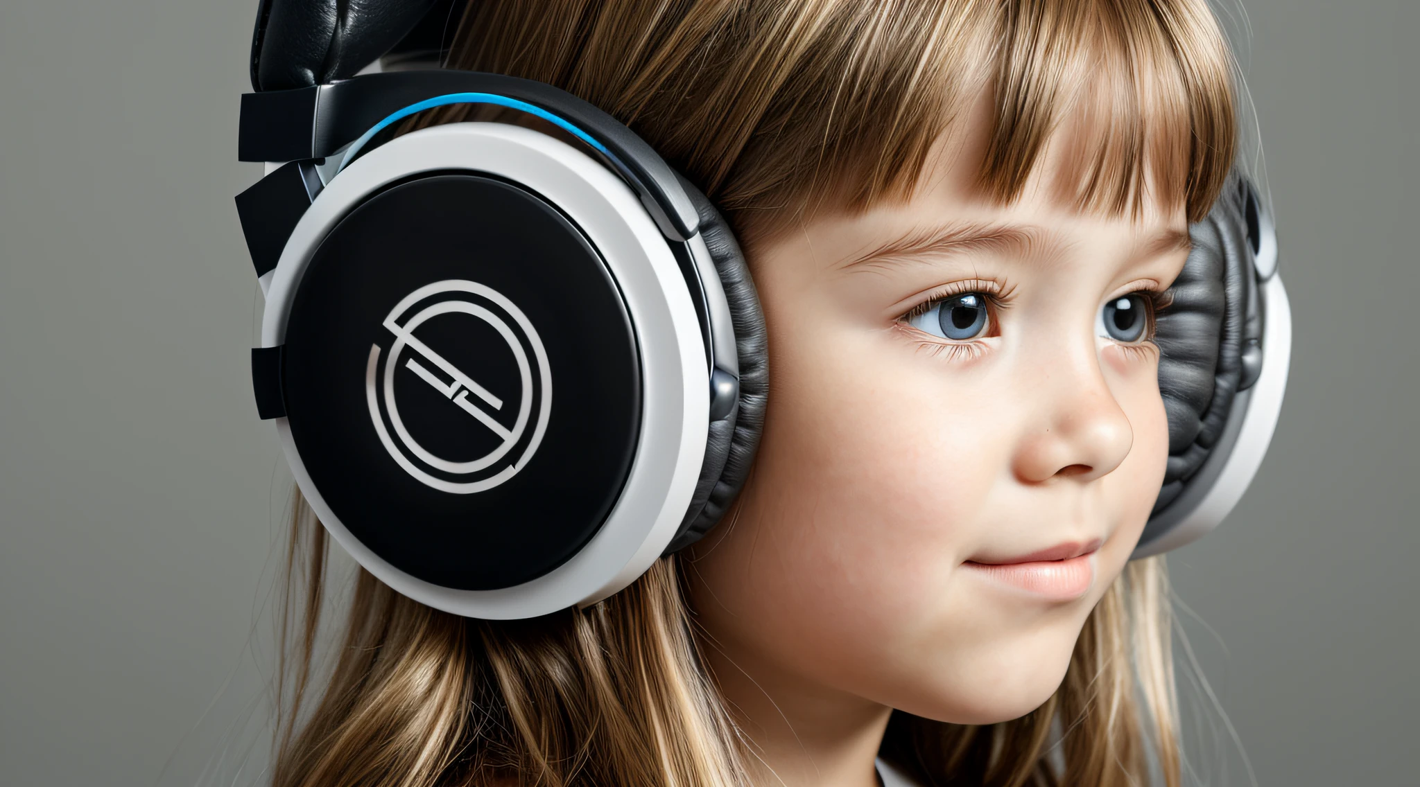 child girl , blonde long hair and headphones, wings of an angel