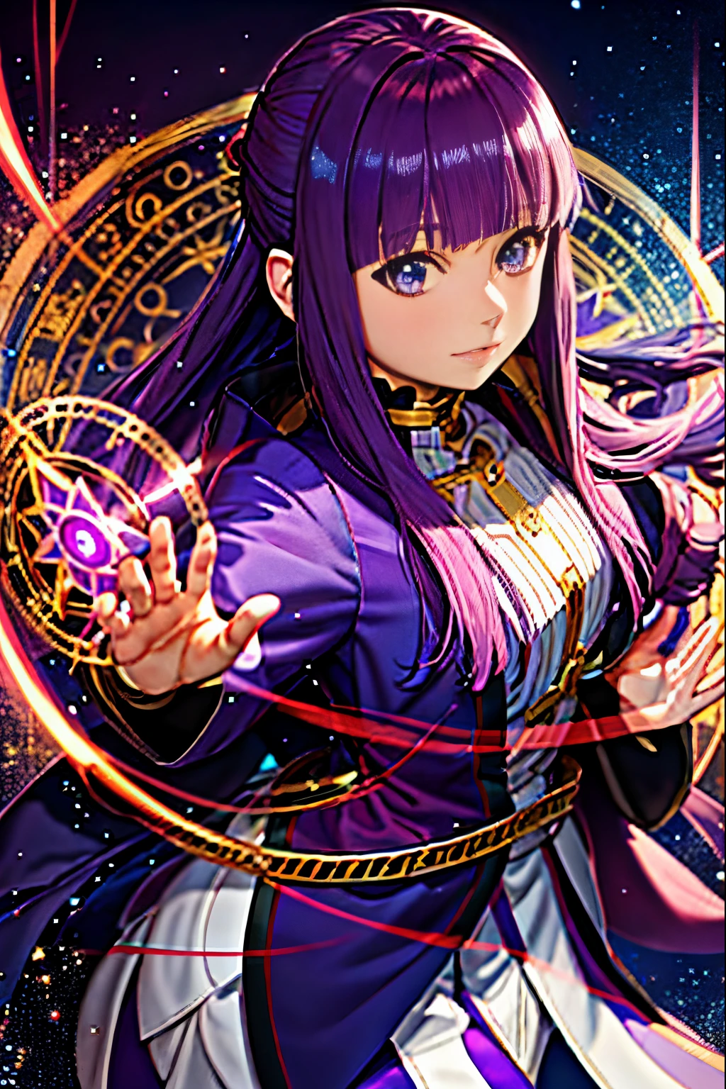 anime girl with purple hair holding a circular object in her hand, fate grand order, high detailed official artwork, anime style like fate/stay night, best anime 4k konachan wallpaper, key visual, alchemist girl, ufotable art style, hinata hyuga, fate / stay night, detailed key anime art, shalltear from overlord, open palm hand
