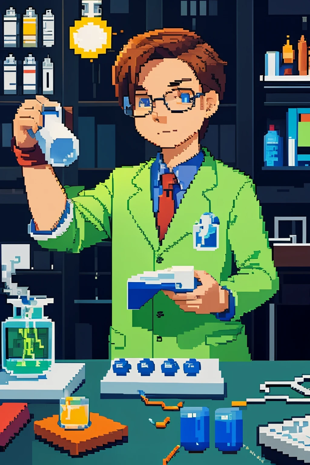 chemical elements, the scientist, pixelart