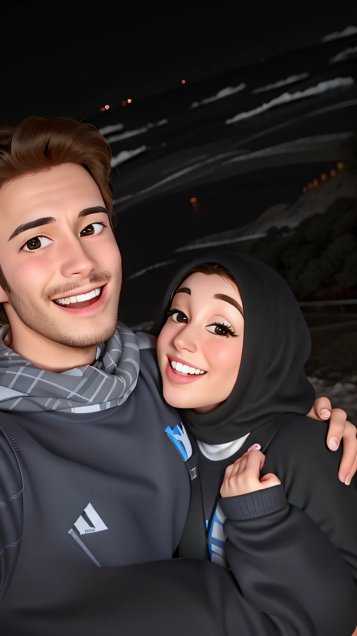 there is a man and woman taking a selfie together, profile picture, very very low quality picture, profile picture 1024px, profile image, profile pic, lovely couple, sara ali, happy couple, charli bowater and artgeem, vacation photo, picture, a picture, both smiling for the camera, enes dirig, with mountains in the background