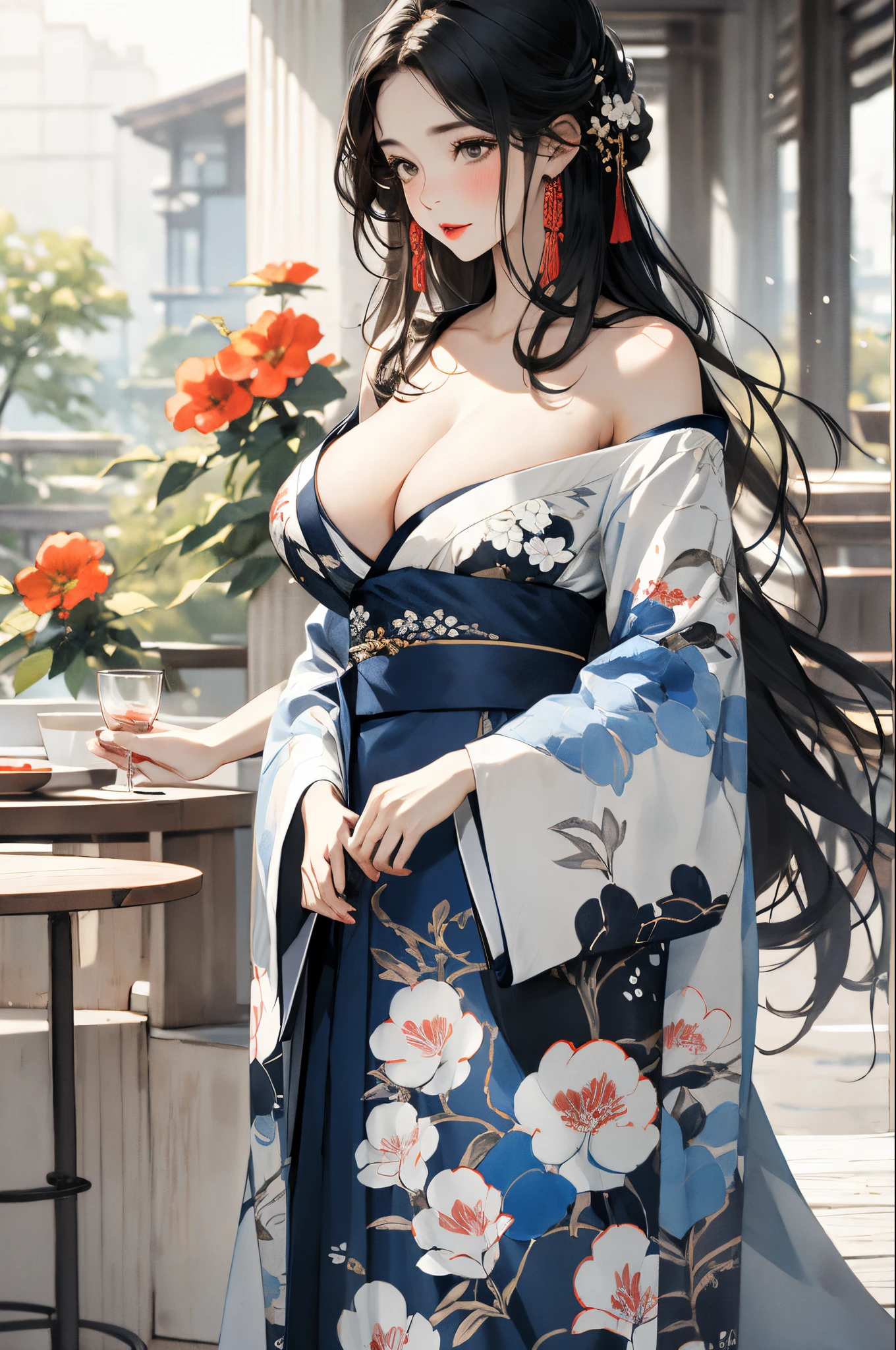 Off-the-shoulder attire,one-girl,Large breasts,Woman,Hanfu