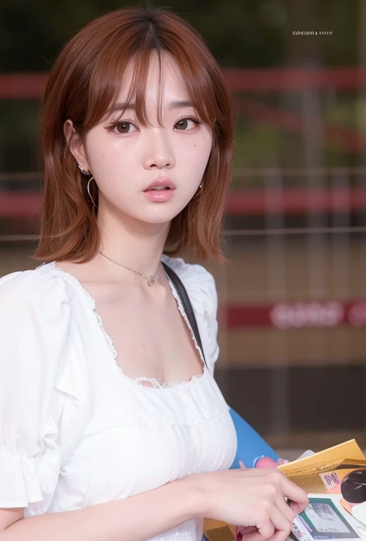 ((Lisa from Blackpink)), t-shirt, tiny pleated skirt, waist-high black tights, high heels, close-up of face, full body shot, very fair skin, short hair, wavy hair, camp, forest, photorealistic , indirect lighting, volumetric light, ray tracing, hyper-detailed