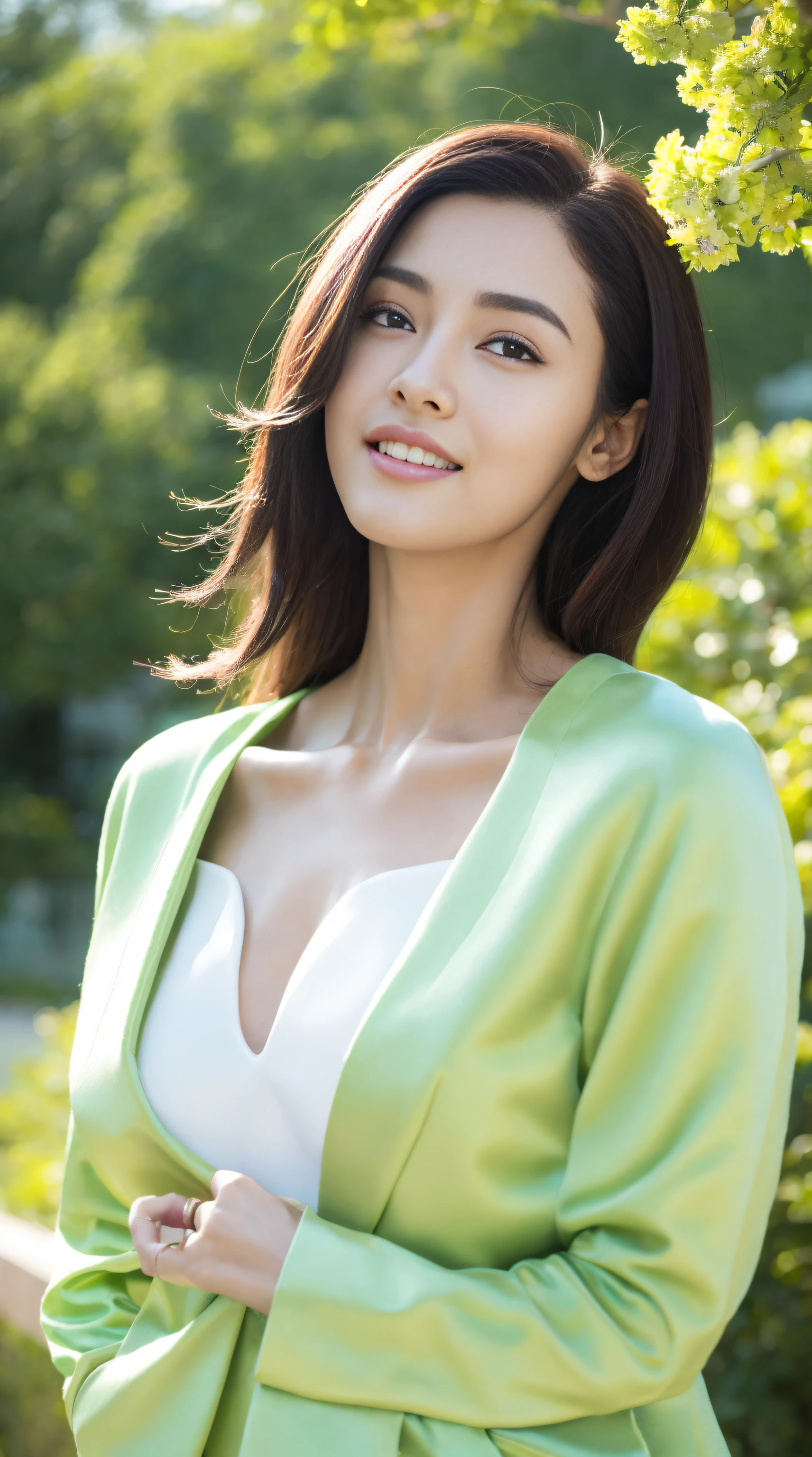 Fashion model 18 years old [[[[Close-up cleavage]]]], [[[[climaxing]]]], [[[[rapeseed]]]], [[[[bshoulders]]]], perfect  eyes, Perfect iris，perfect lips，perfect teeth，Perfect Skin，with fair skin，HighDynamicRange，Movie Girl，(delicated face)，(Highly defined faces)，Pink casual wear，The background is green trees，fresh flowers，4K Ultra HD, 超高分辨率, (realistically: 1.4), Best quality at best，tmasterpiece，（pastel colour：1.2）