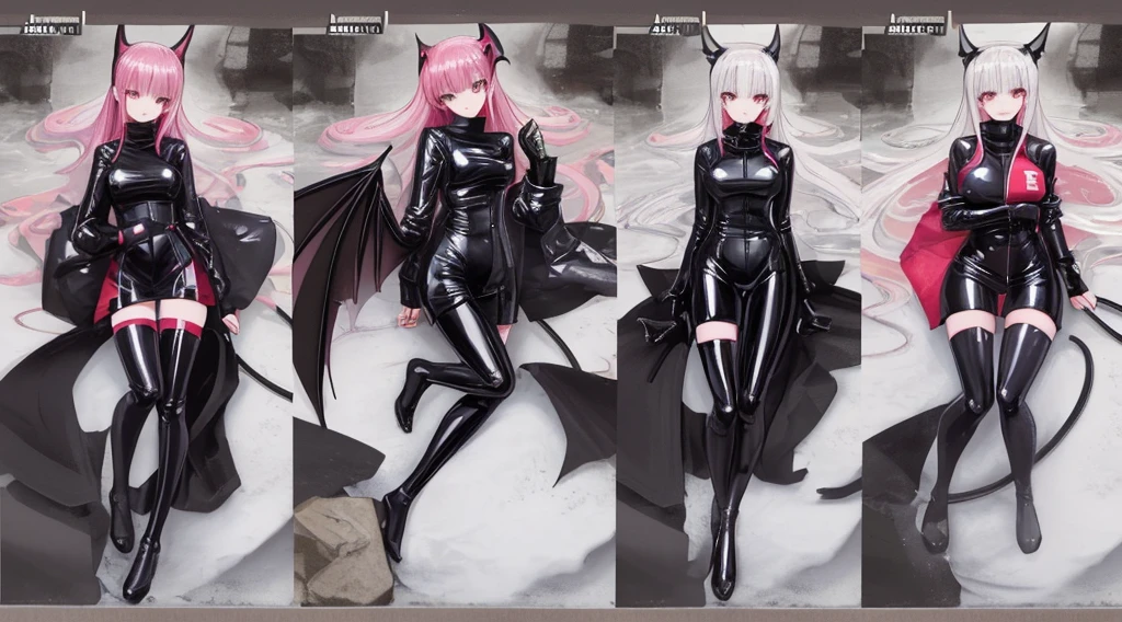 Girls,Ten to eighteen years old,Japanese-style(Large hot spring pond、Soak your lower body in the hot springs),facial feature,Front lens,8K,details and colors:1.4,Excellent work,human chorionic gonadotropin,Highest image quality:1.4,Frontal light source,Natural soft light,Wear a latex suit、Bat wings、elongated tail, Anime cute art style, Gotik, Very meticulous