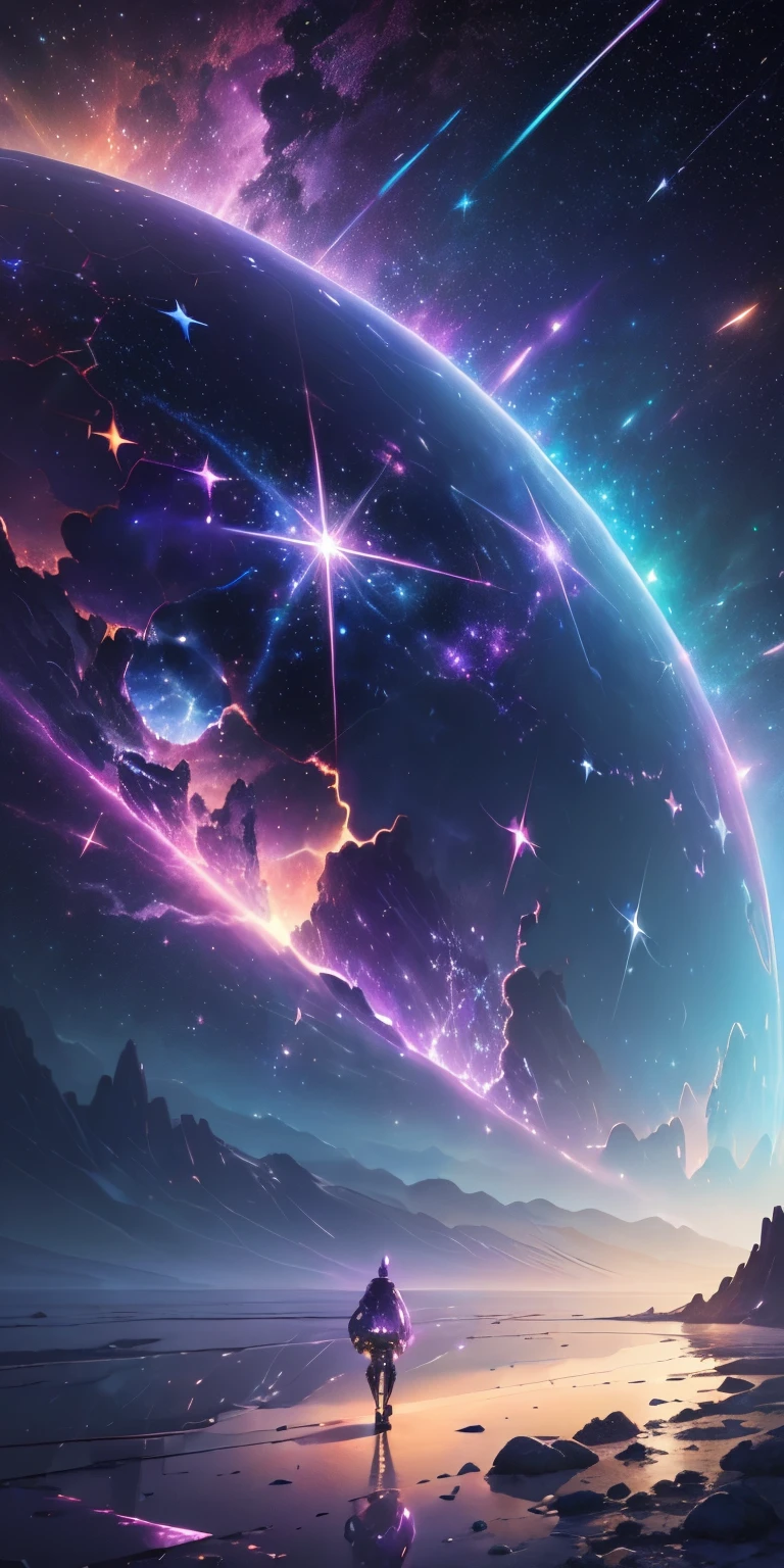 (Starlight Art:1.5)，Dreams of happiness，Bright starlight，bismuth，is very beautiful，inspiring，Iridescent，Suggestive digital art，lavishly decorated，Bio-luminescence，ellegance，Picturesque，hyper-detailing，Exquisite；复杂、surreal concept art，aesthetics，Fluency，complex abstract starry sky，professional，tmasterpiece，8K，UHD resolution，Best quality at best，Epic surrealism，epic happy fantasy，epic starlight art，Epic future science fiction art，Epic starlight digital illustration