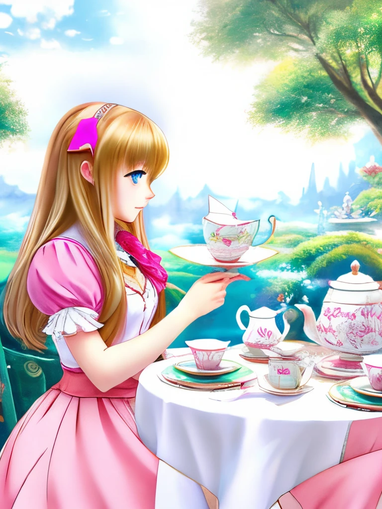 Alice in Wonderland、tea party scene、Anime style