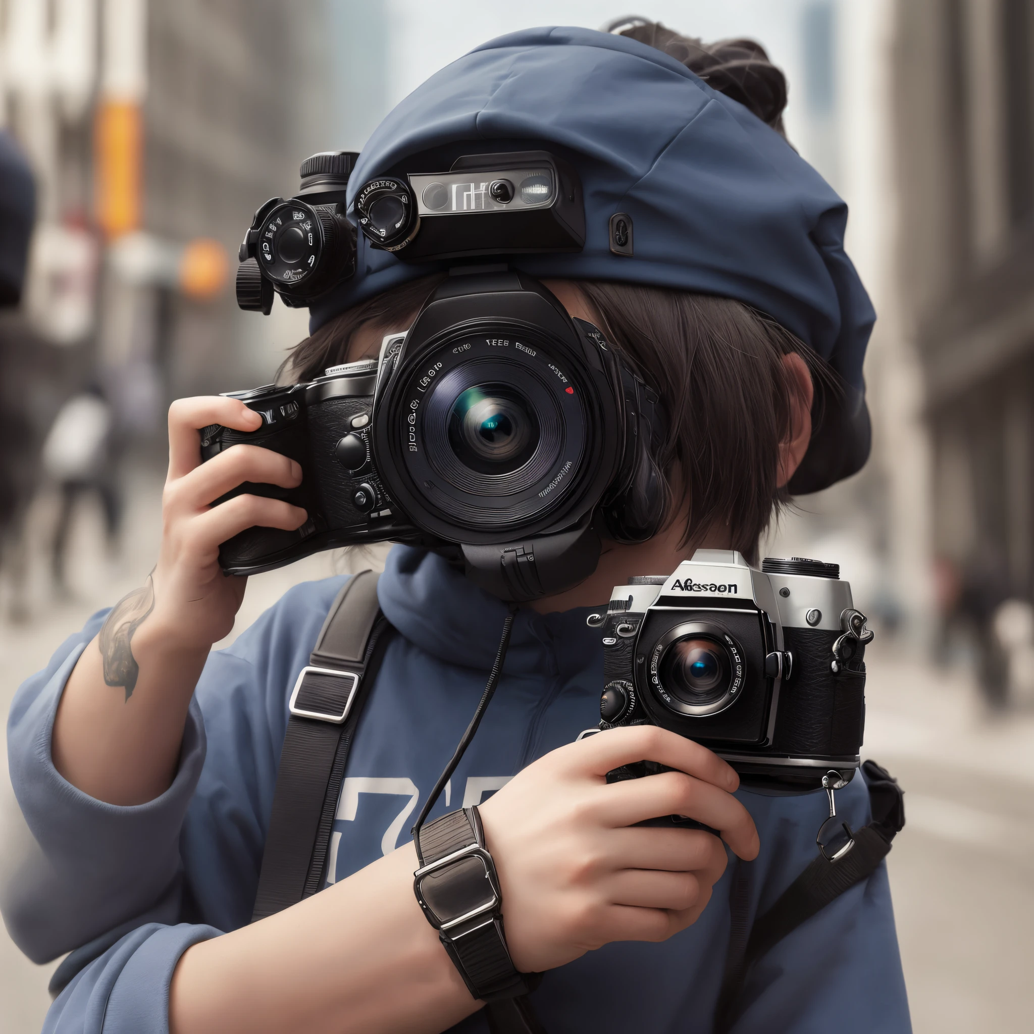 person with camera on head,Realisticstyle