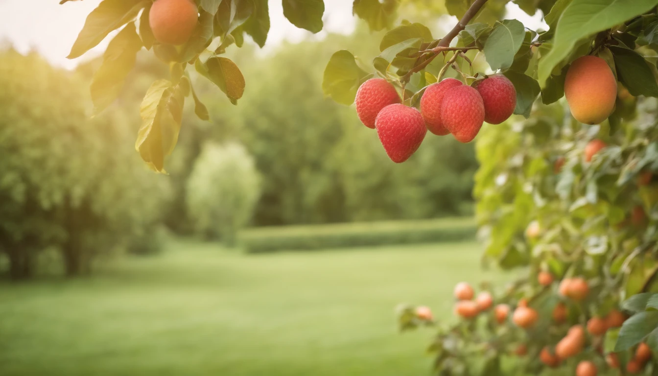 a lot of beautiful tress with fruits everywhere in a very beautiful garden.