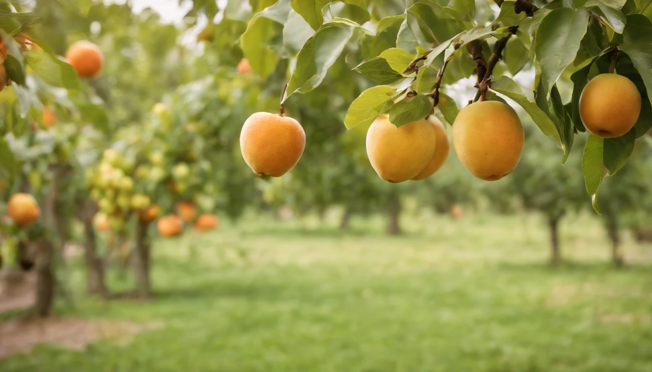 a lot of beautiful tress with fruits everywhere in a very beautiful garden.