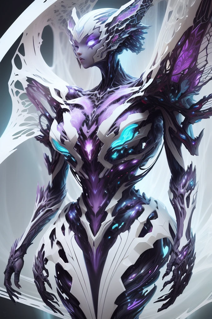 4K UHD illustration, upscaled professional drawing HDR, from a sci-fi universe in dynamic pose, full body image (:1.8) of a formidable Zerg Queen. With ominous glowing eyes and a chitinous exoskeleton, the Zerg Queen is detailed with biomechanical features, sharp spines, and insectoid limbs. The Queen is adorned in sleek, iridescent armor, a mix of dark purples and blues with bio-luminescent accents. Her presence is enhanced with tendrils emanating a soft, eerie glow. The background is a futuristic alien landscape, with swirling gases, alien flora, and an ominous alien sky. Glowing eyes emit a spectral glow, adding to the extraterrestrial ambiance. Executed in a masterpiece style, combining painting, digital techniques, and detailing with a 300dpi resolution, this illustration is ideal for sci-fi enthusiasts, suitable for t-shirt design, and establishes a futuristic and captivating tone