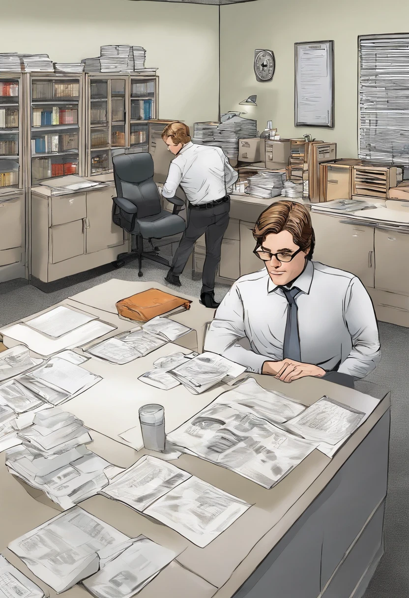 A photo of Jim hiding all of Dwight's pens and pencils in Jell-O molds,The Office (U.S. TV series),Jim Halpert, a fictional character from the U.S. television series “The Office,” is portrayed as a tall, lean figure with a boyish charm, often seen in standard office attire: a simple button-up shirt and tie. His hair is typically styled in a casual, slightly unkempt fashion, complementing his laid-back and approachable demeanor., male