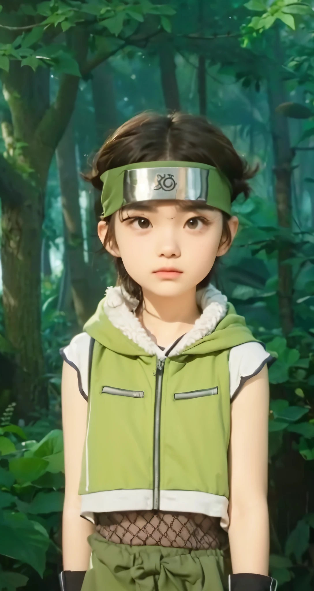 Real life adaption of this character , beauty face , realistic same hair , (realistic same outfit),,realistic background , realistic light, realistic shadow, realism, hyper realistic,(photorealistic:1.2), normal small eyes, wear same realistic headband