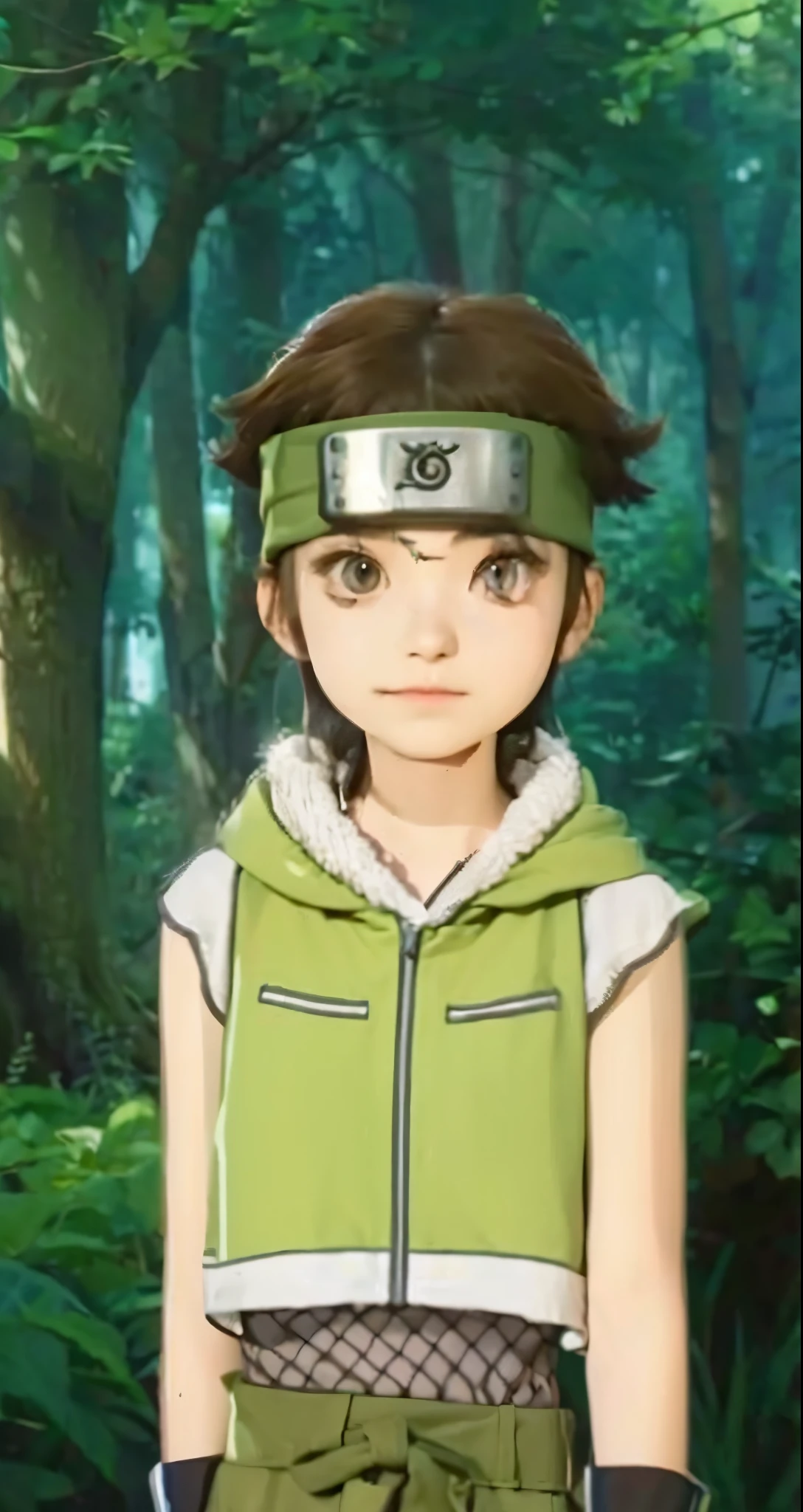 Real life adaption of this character,tomboy face , realistic same hair , (realistic same jacket outfit),,realistic background , realistic light, realistic shadow, realism, hyper realistic,(photorealistic:1.2), normal small eyes,wear realistic same headband