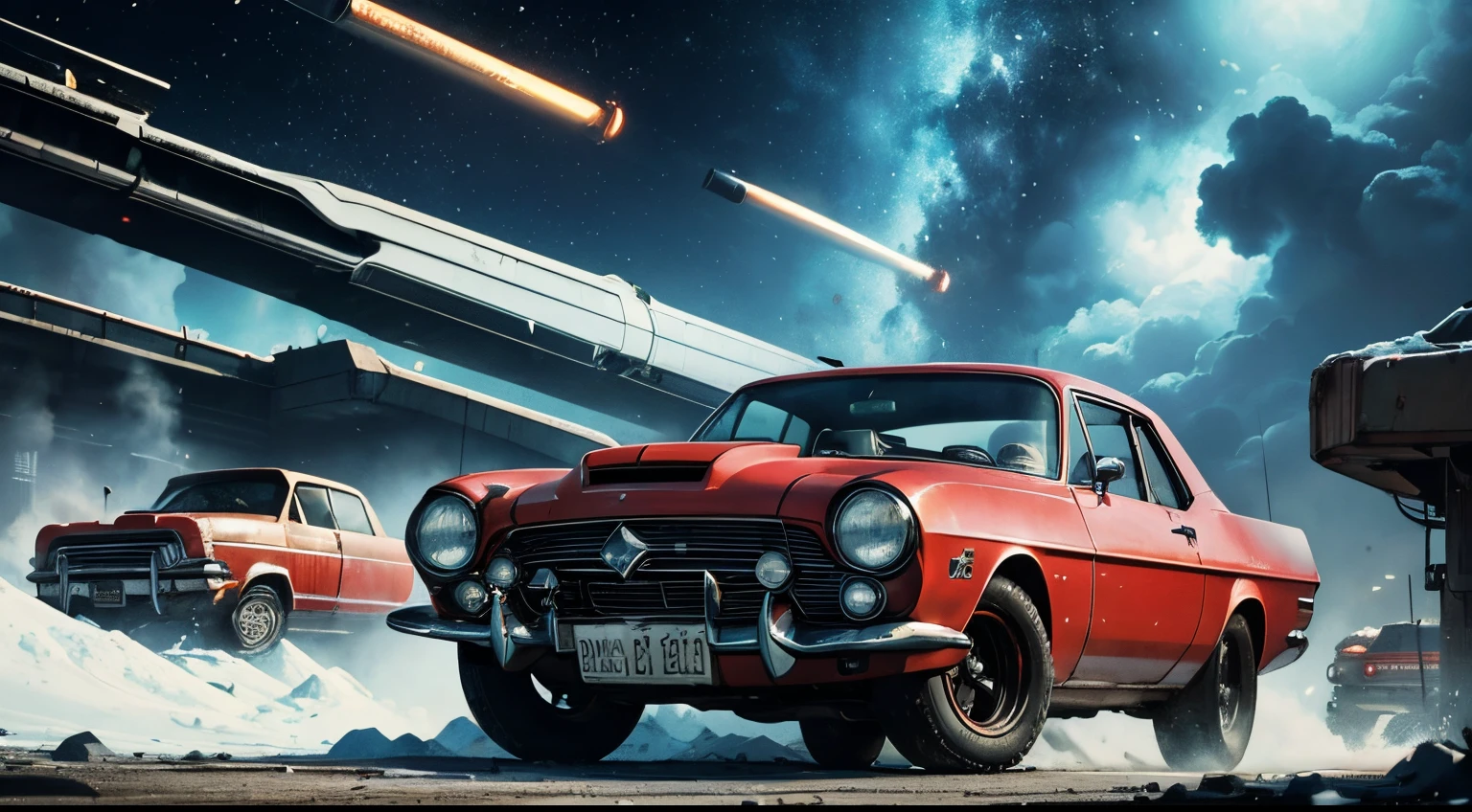 Science Fiction,Sci-Fi Movies,Retro, Motor cycle,Based on the Movie Foundation ,Retro, scramble-style, 500cc engine, double mufflers,rebel,chaotic,future world,world of socialism,snow,chaos, after war