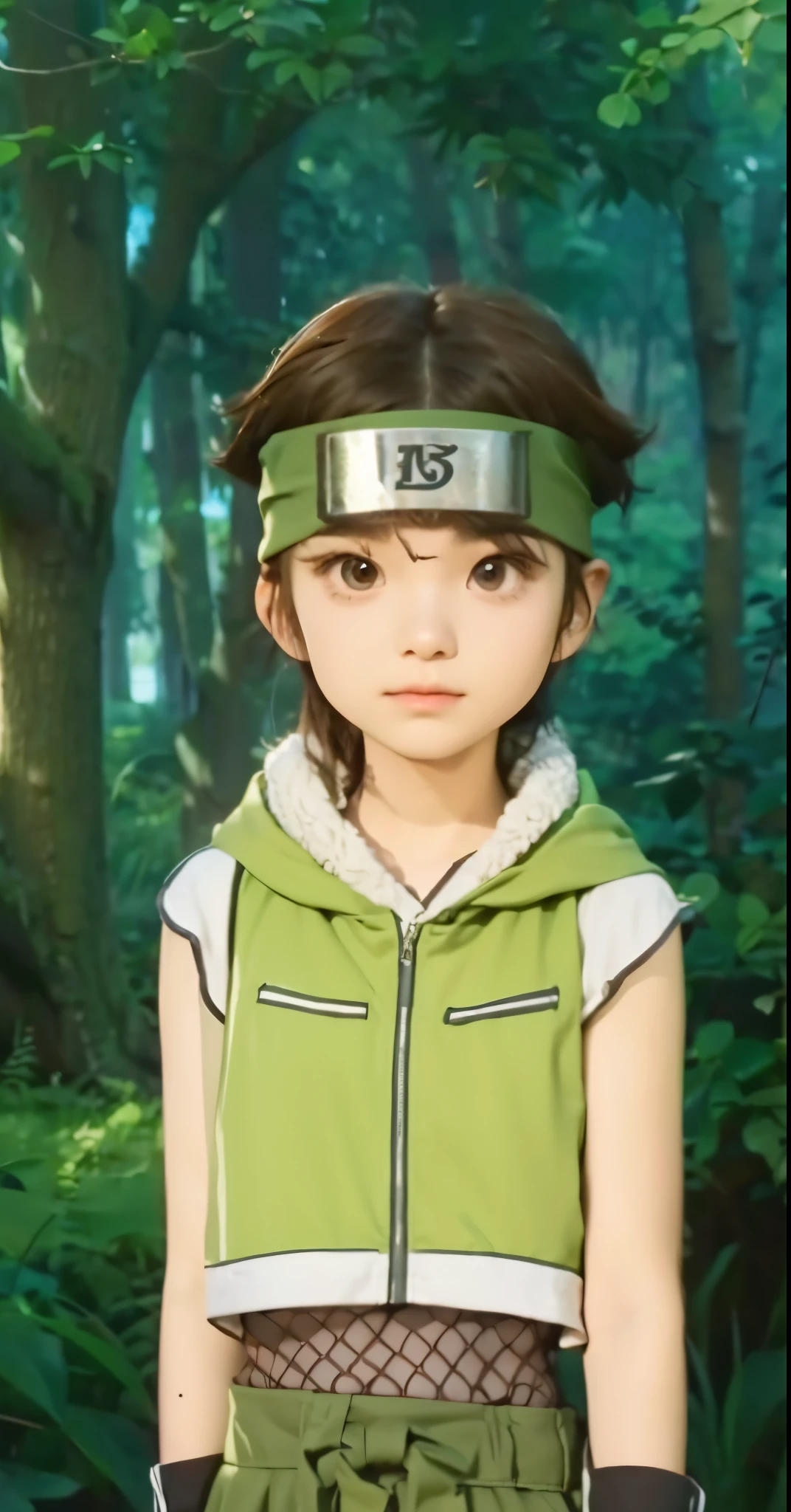 Real life adaption of this character , beauty face , realistic same hair , (realistic same outfit),,realistic background , realistic light, realistic shadow, realism, hyper realistic,(photorealistic:1.2), normal small eyes, wear same realistic headband