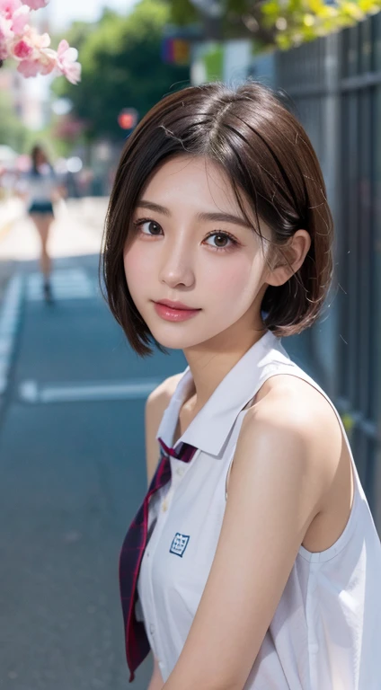 short detailed hair、bluntbangs、Bad laughs、(((high school senior)))，Wear the school uniform，Selfie in classroom with background，Realistic skin texture，Normal face details，Requires body proportion and structural coordination，high detal、Verism、cinmatic lighting、Ray traching、pov、kanon、f/2.8、8k、super detailing、acurate、best qualtiy、tmasterpiece、16k、textureskin，hyper-detailing，A high resolution，acurate，UHD
