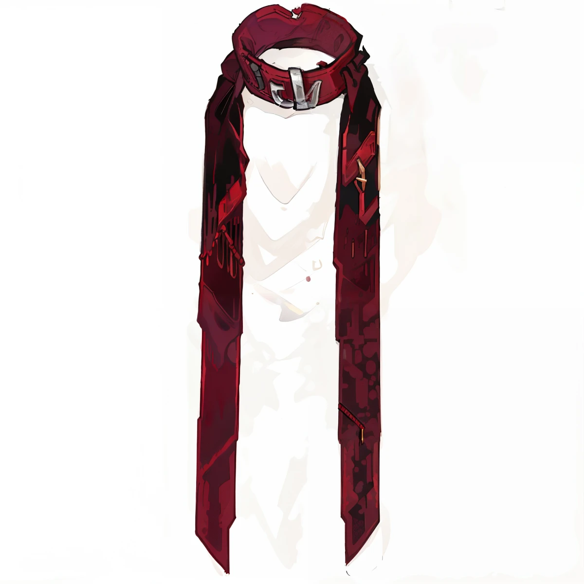 a close up of a red neck tie with a silver buckle, jeweled choker, choker necklace, velvet, ornate dark red opulent clothing, choker, red necktie, decadent, choker around neck, velvety, silk belt, ravishing, red silk scarf, early 1 9 century, necktie, choker on neck, slave collar, collar around neck