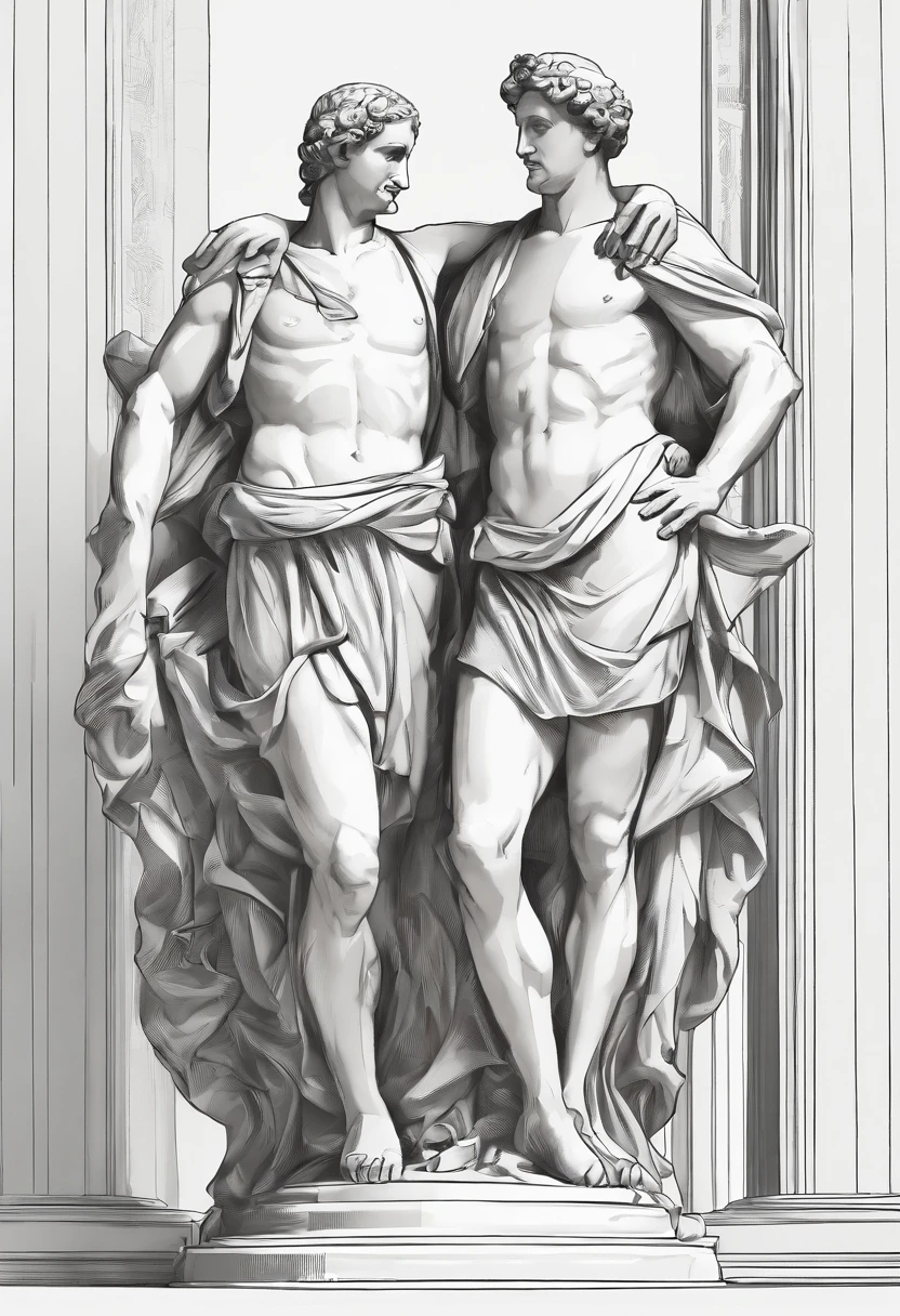 Several ivory statues of men in the style of Renaissance statues. An art in the form of a sketch