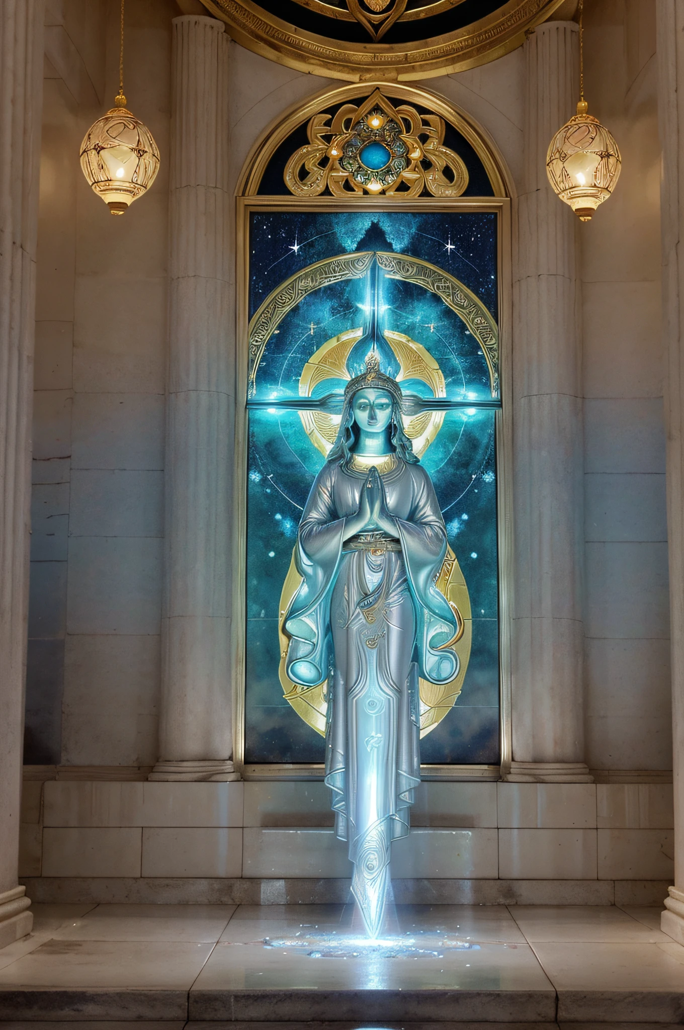 ju, Here is a prompt you can use:
divine protection image in high definition. Imagine a celestial representation that conveys security, paz e poder espiritual. Detalhe elementos como luzes radiantes, seres celestiais, sacred symbols or any aspect that symbolizes protection and connection with the divine. Capture the feeling of tranquility and confidence this image provides."