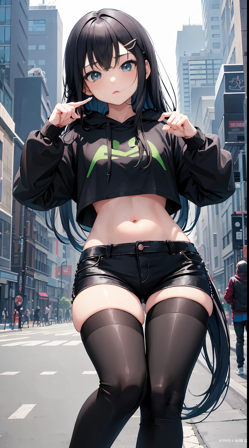 Un primer plano de una persona con una falda corta y una chaqueta, muslos de cerca, rodillas dobladas, muslos!!!, muslos!!!!!!, detailed legs looming over you, exposed Muslos!!!, muslos focus, bare muslos!!!, estilo manga a color, oppai, ecchi, primer plano del cuerpo inferior, panel manga a color, Estilo Ecchi, muslos