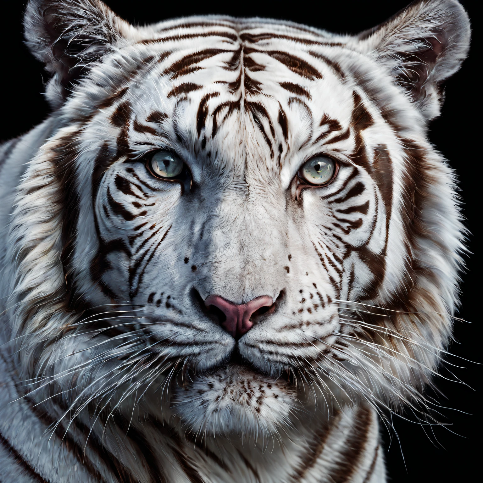 White tiger face,Background is colored ink poured on canvas. photore, Studio lighting, Sony A7, 35mm, hyper realisitc, Large depth of field, concept-art, colours, the ultra-detailed, hyper realisitc, (Large depth of field), (Moody light), (ambient lights), ((Cinematic))