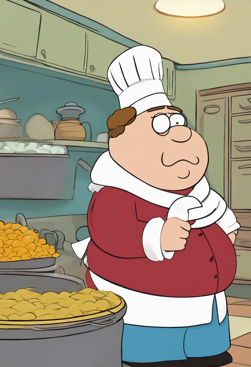 A picture of Cartman dressed as a professional chef, stirring a large pot of soup with a serious expression,South Park,Eric Cartman, a character from the animated TV series “South Park,” is easily recognizable with his round, chubby figure, often clad in a red jacket, yellow mittens, and a blue hat with a yellow pompom. His small, beady eyes and often smug expression reflect his mischievous and sometimes malevolent personality., male