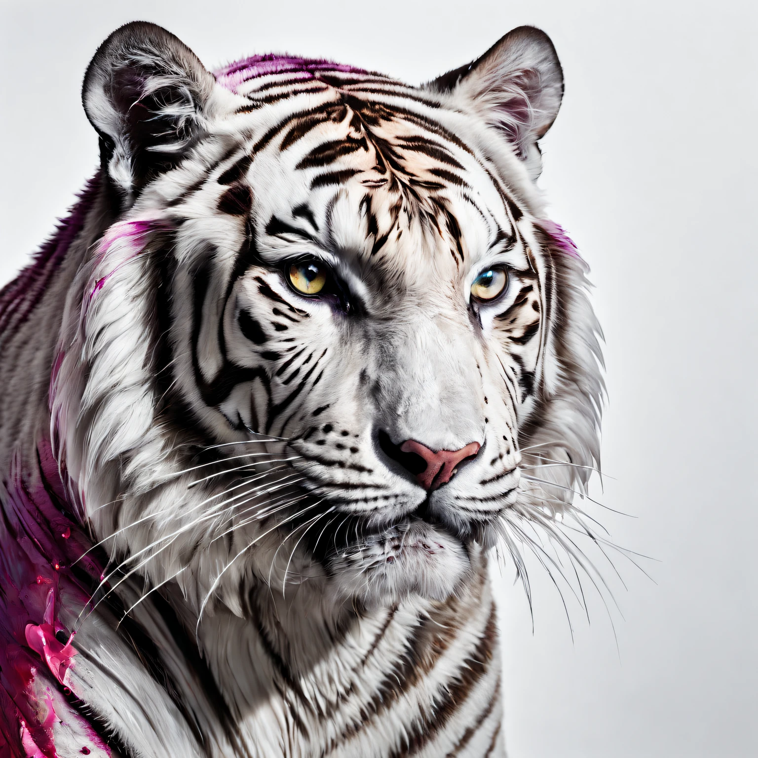 Colored ink poured on canvas, White Tiger. photore, Studio lighting, Sony A7, 35mm, hyper realisitc, Large depth of field, concept-art, colours, the ultra-detailed, hyper realisitc, (Large depth of field), (Moody light), (ambient lights), ((Cinematic))