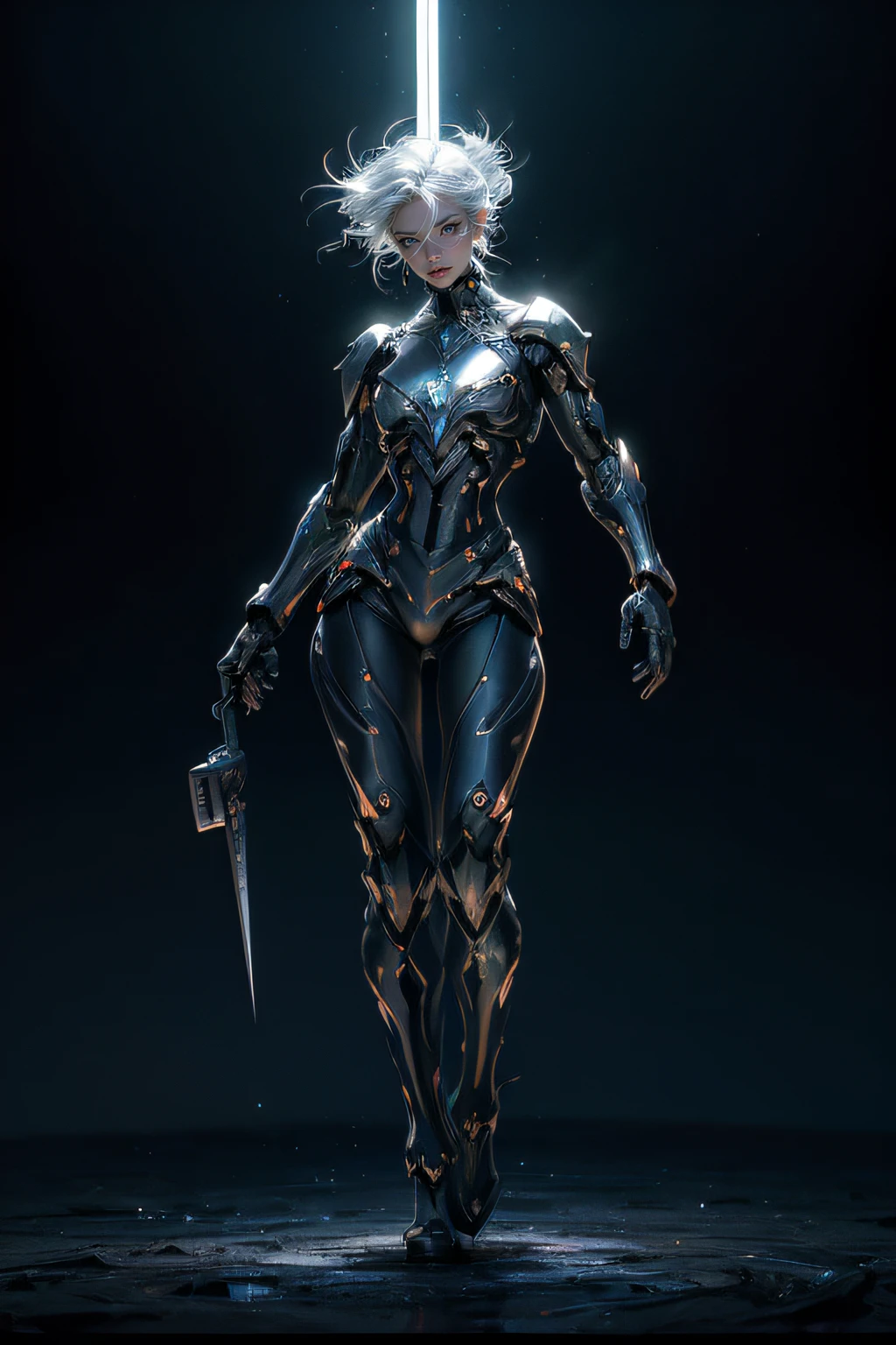 ticker mechanism, Beautiful eyes, Upper body, (Mechanic Armor), Portrait、abyss、Lightning from Kaleidoscope Hand、flying though the air、flawless、Neon light, 8K, raw, Best Quality, masutepiece, 超A high resolution, Colorful, (medium wide shot), (Dynamic perspective), foco nítido , (depth of fields, Bokeh:1.3), extremely detailed eye and face,ninjartist, Beautiful detailed eyes、Black gold, Trimmed gear:1.2), ((masutepiece, Best Quality)), Detailed background, Inside the spacecraft、Hold your weapon、(Gray hair)、brue eyes、poneyTail、dirty、bio luminescent、lots of crescent moons、Photographed with Canon R5、Dark Fantasy,masterpiece,connected to the plug、spectrum、Space City、Highly detailed beautiful porcelain profile female android face、Complex 3D rendering of a headset、cyborgs、roboticparts、150mm、Beautiful studio soft lights、Rim Light、Vivid details、luxuriouscyberpunk、Ren Hao、surrealistic、Anatomical、face muscles、cable electric wires、microchips、elegent、beatiful backgrounds、octan render、HR Giger Style、8K、top-quality、masterpiece、illustratio、extremely delicate and beautiful、ighly detailed、nffsw ,Unity ,wall-paper,magnifica, Attention to detail, masterpiece,top-quality,Official art,Highly detailed ticker Unity 8K wallpapers、机器人、Silver Halmet、((full body Esbian))