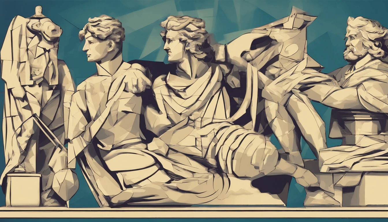 Several ivory statues of men in the style of Renaissance statues. An art in the form of a sketch