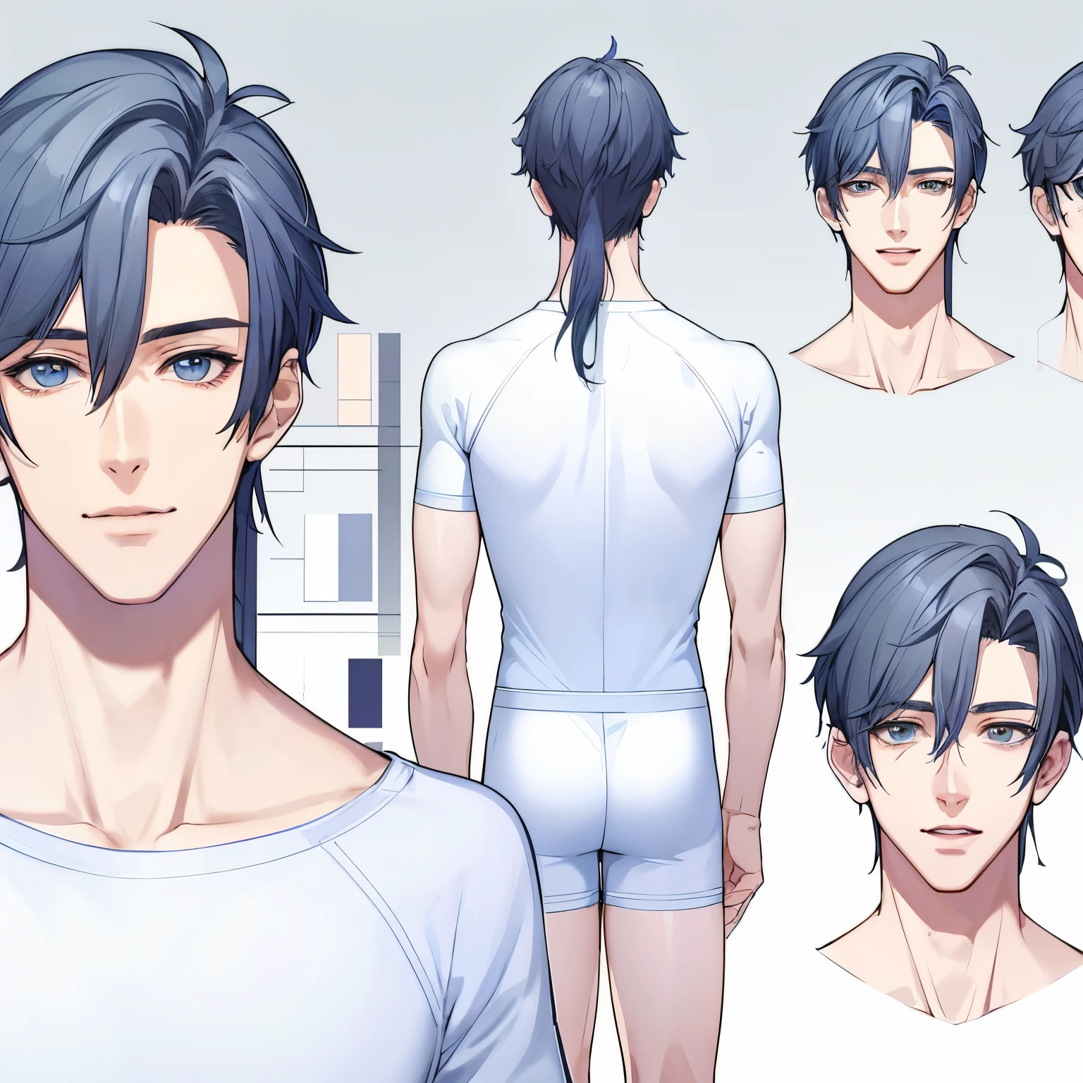 a close up of a person with different facial expressions, male character design, human male character art, ( ( character concept art ) ), male anime character, anime character reference sheet, official character art, full body character design, unrealistic character concept, anime character design, [ character design ], single character full body, character concept reference art, anime style character, male anime style