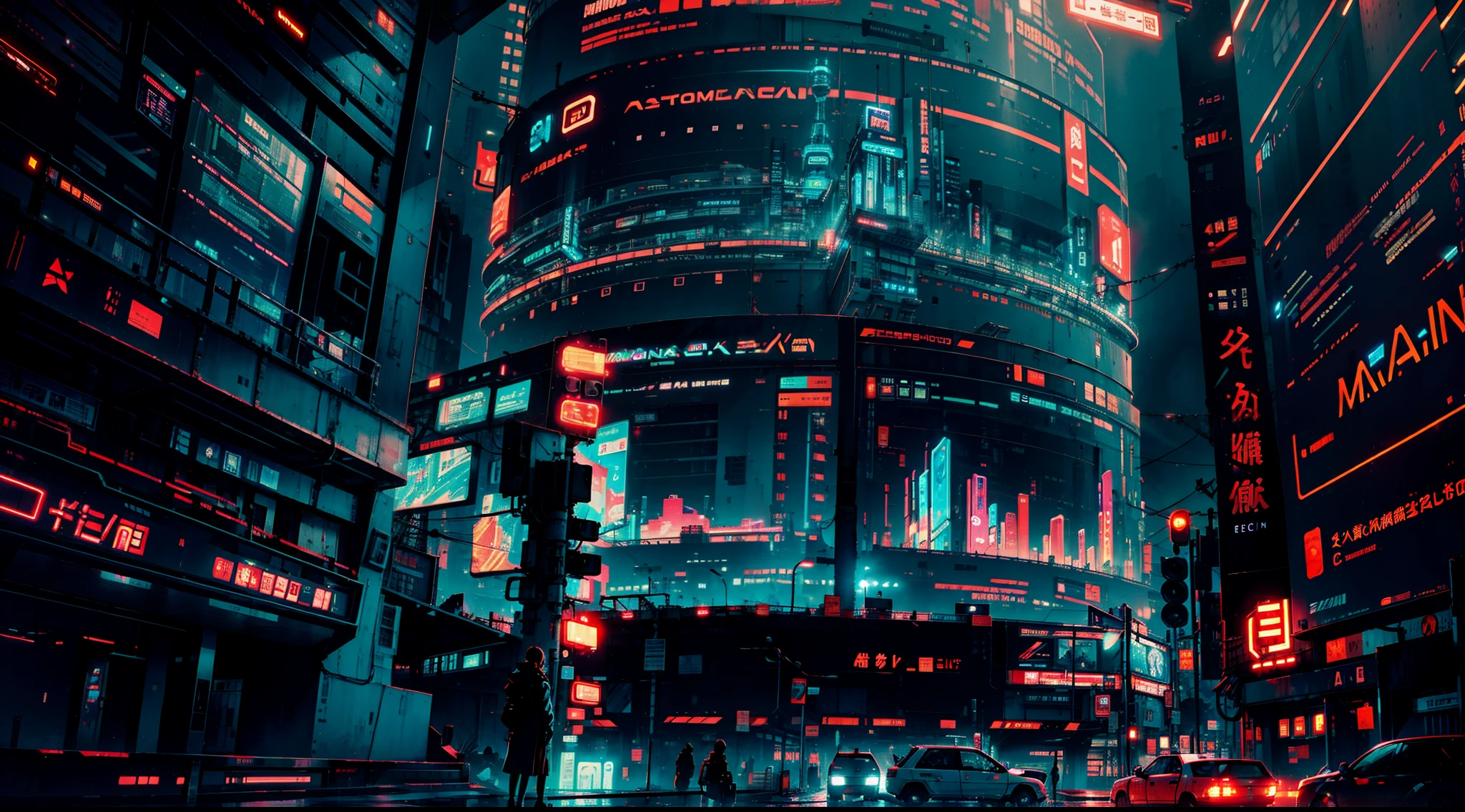 Makima standing, observing your technological city, computadores, Tecnologia, Neon light