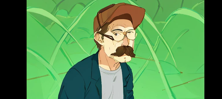 a cartoon picture of a man with a mustache and a beard, ned flanders, pangolins, grumpy [ old ], dale gribble, (rust), /r/ink drawing, portrait of hide the pain harold, portrait of hank hill, portrait of walter white, closeup character portrait, avatar for website, farmer, hank hill, boomhauer, heisenberg, by Kim Sujeong